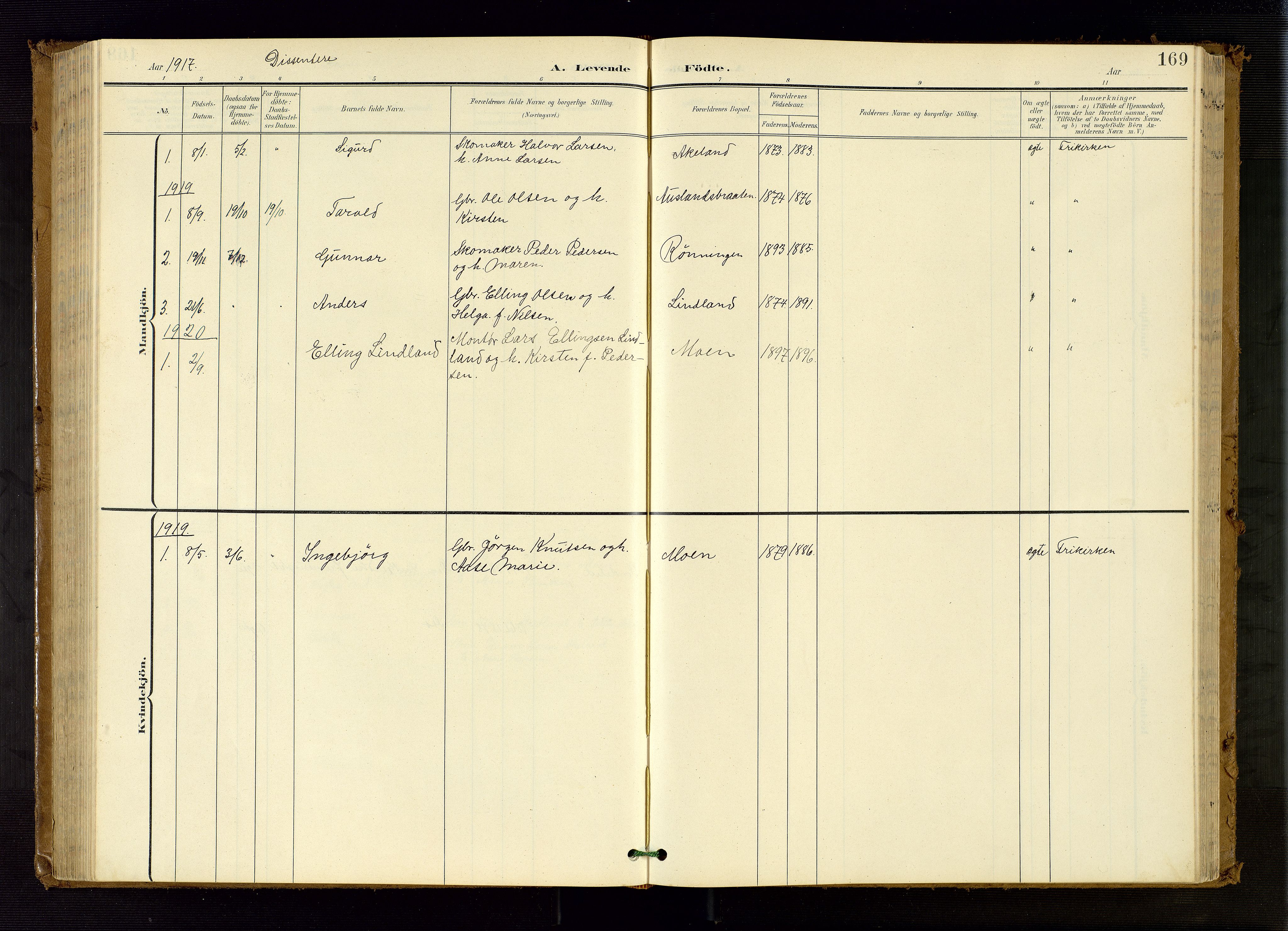 Søndeled sokneprestkontor, AV/SAK-1111-0038/F/Fb/L0005: Klokkerbok nr. B 6, 1900-1962, s. 169