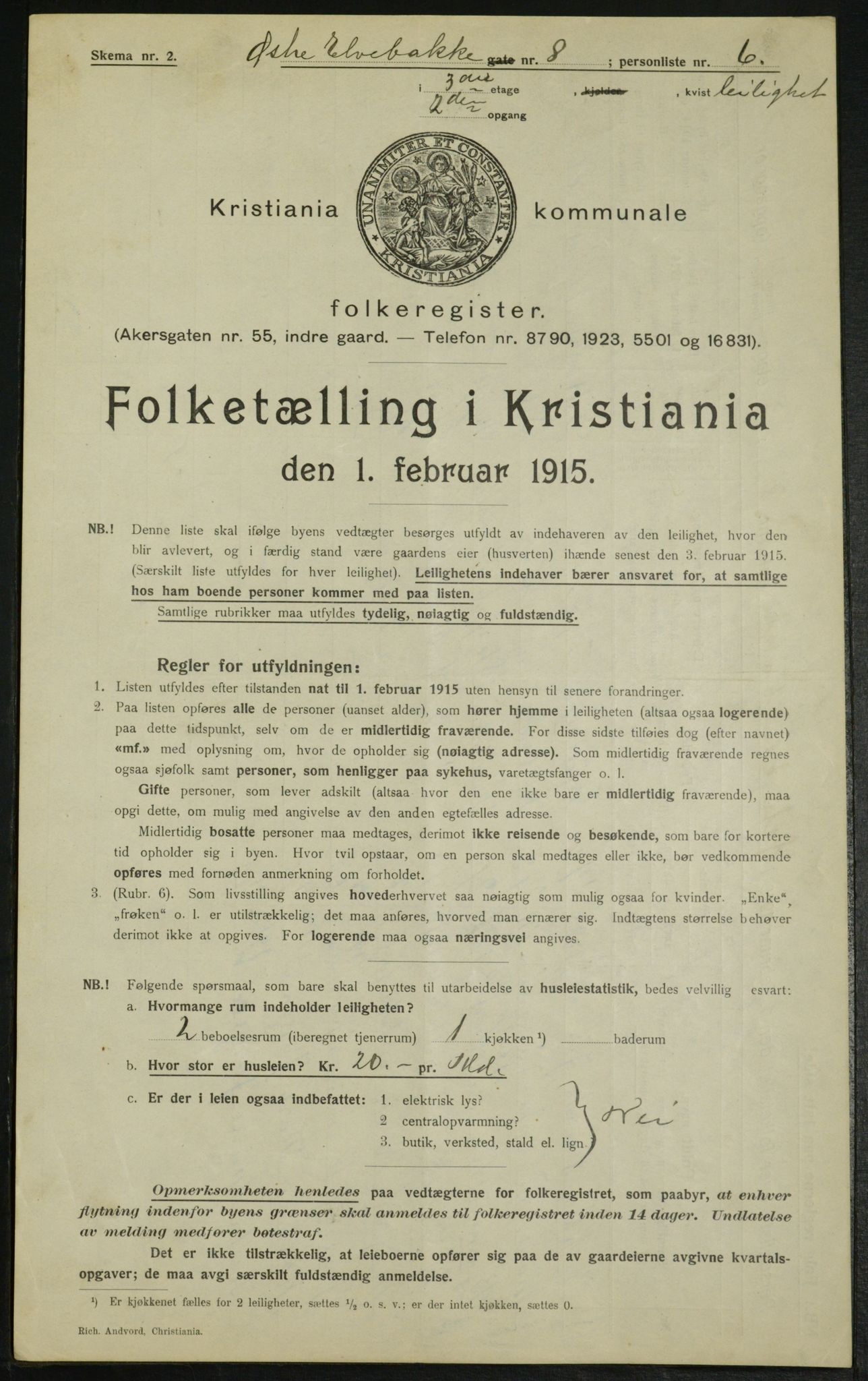 OBA, Kommunal folketelling 1.2.1915 for Kristiania, 1915, s. 130018