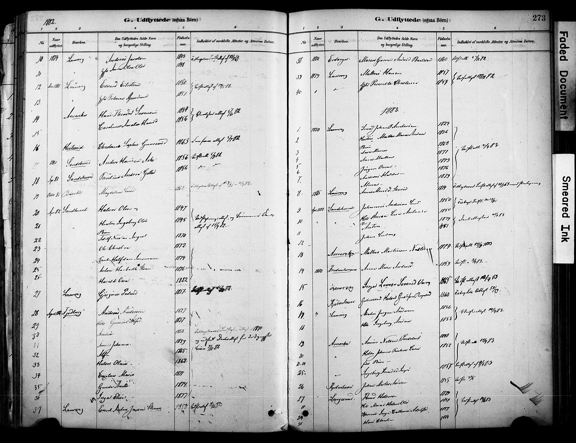 Brunlanes kirkebøker, AV/SAKO-A-342/F/Fc/L0001: Ministerialbok nr. III 1, 1878-1899, s. 273