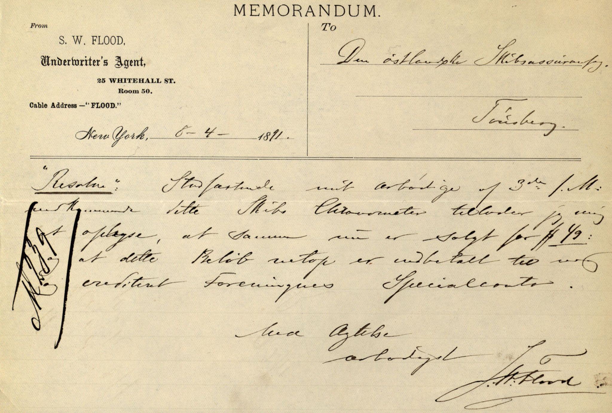 Pa 63 - Østlandske skibsassuranceforening, VEMU/A-1079/G/Ga/L0026/0009: Havaridokumenter / Rex, Resolve, Regulator, Familien, Falcon, Johanne, 1890, s. 6