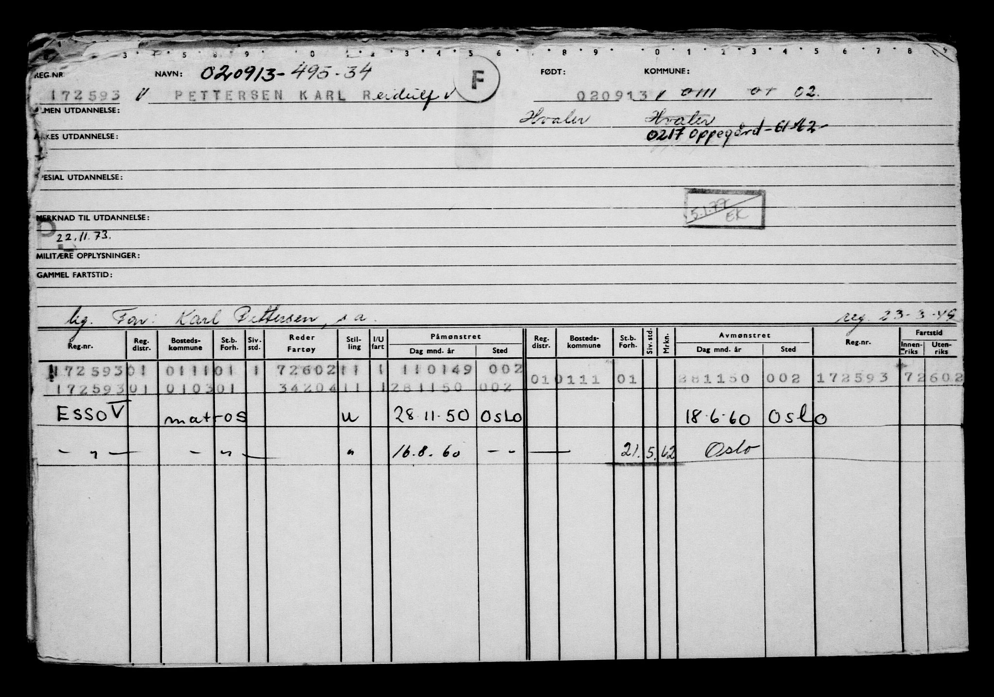 Direktoratet for sjømenn, AV/RA-S-3545/G/Gb/L0115: Hovedkort, 1913, s. 27