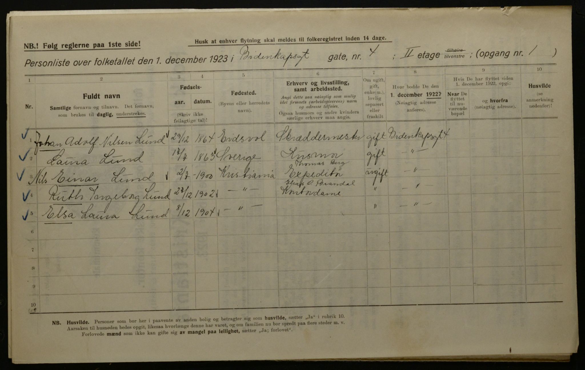 OBA, Kommunal folketelling 1.12.1923 for Kristiania, 1923, s. 5789