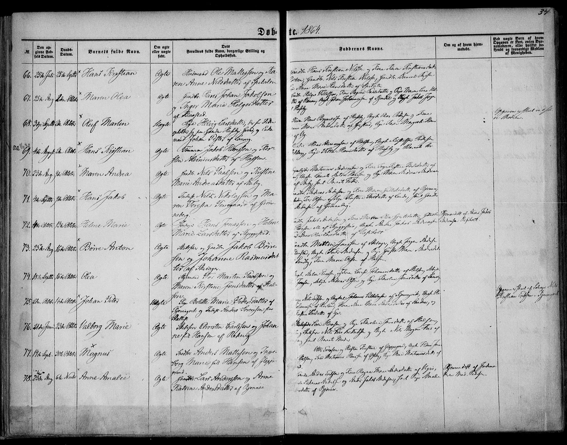 Tjølling kirkebøker, AV/SAKO-A-60/F/Fa/L0007: Ministerialbok nr. 7, 1860-1876, s. 34