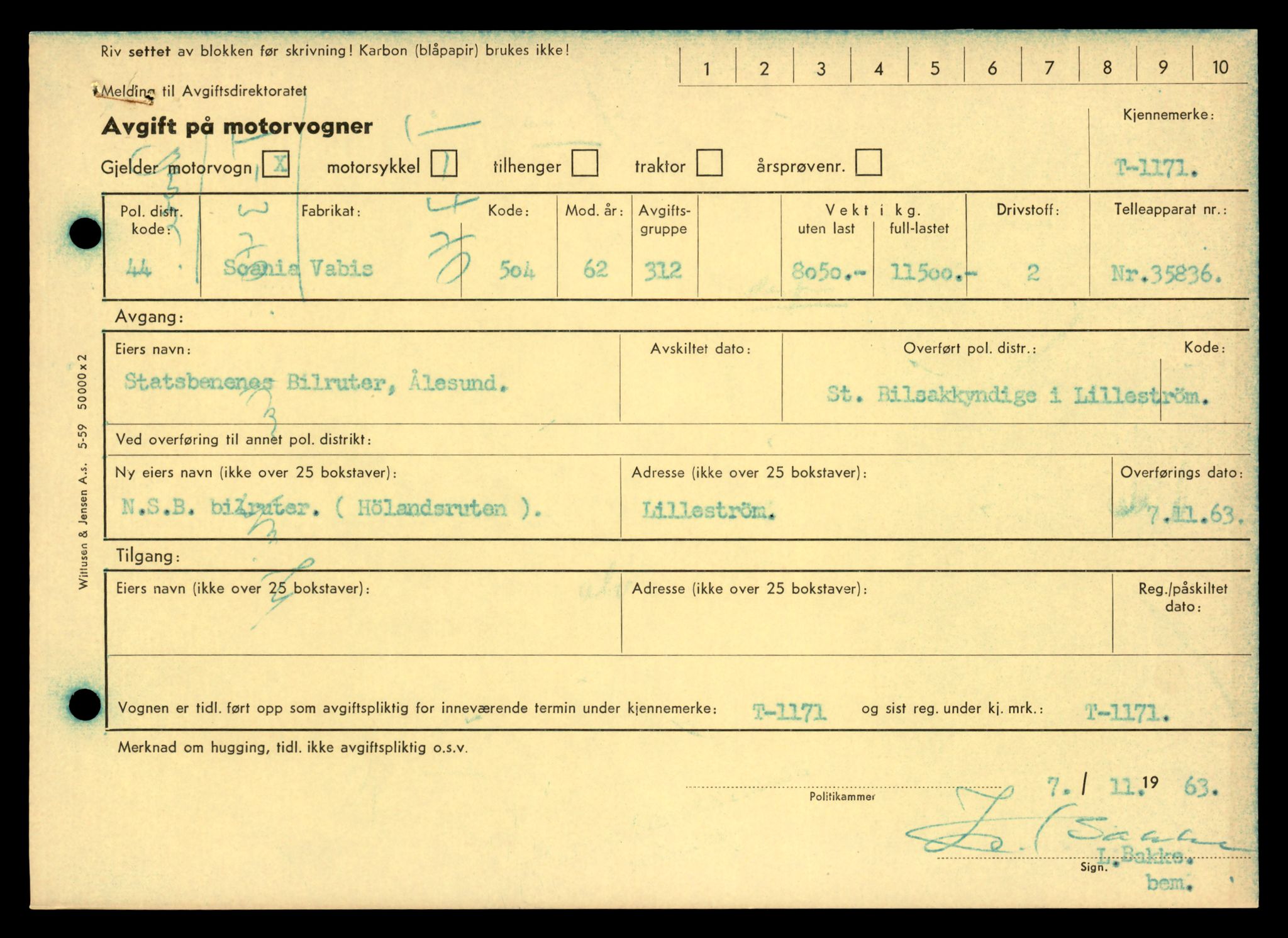 Møre og Romsdal vegkontor - Ålesund trafikkstasjon, AV/SAT-A-4099/F/Fe/L0011: Registreringskort for kjøretøy T 1170 - T 1289, 1927-1998, s. 43