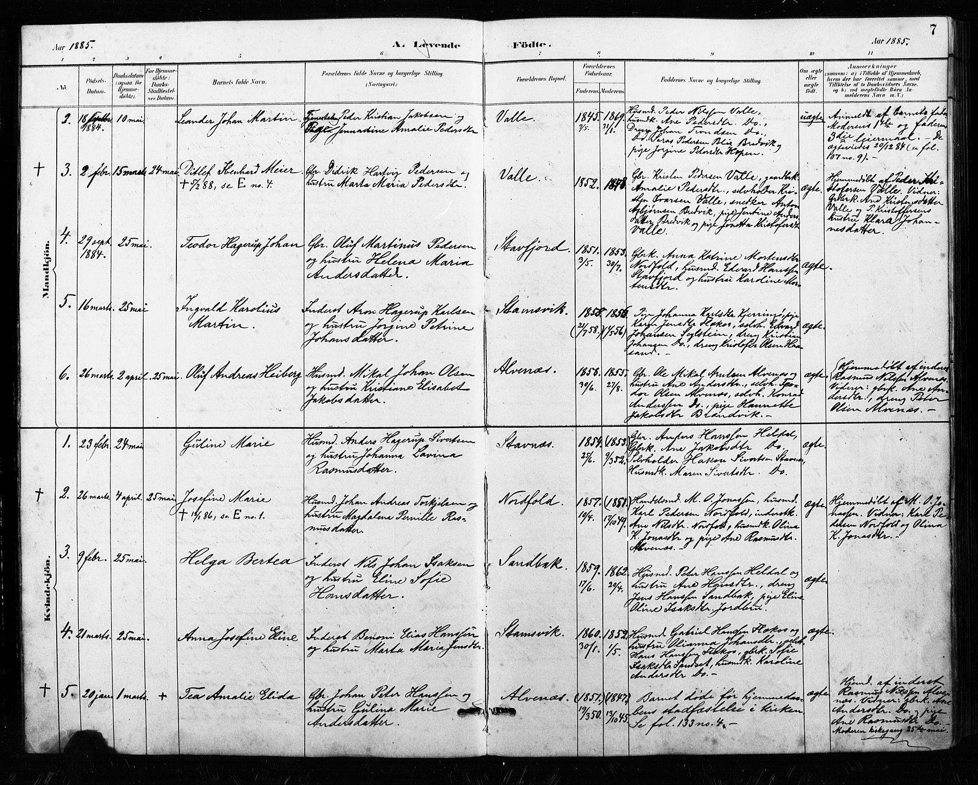 Ministerialprotokoller, klokkerbøker og fødselsregistre - Nordland, AV/SAT-A-1459/858/L0834: Klokkerbok nr. 858C01, 1884-1904, s. 7