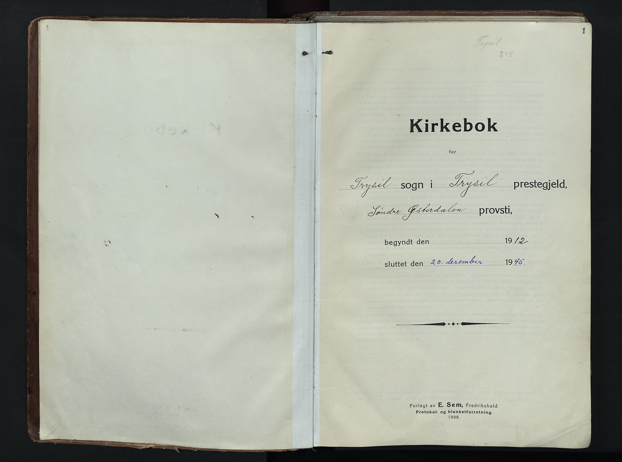 Trysil prestekontor, SAH/PREST-046/H/Ha/Haa/L0014: Ministerialbok nr. 14, 1912-1923, s. 1