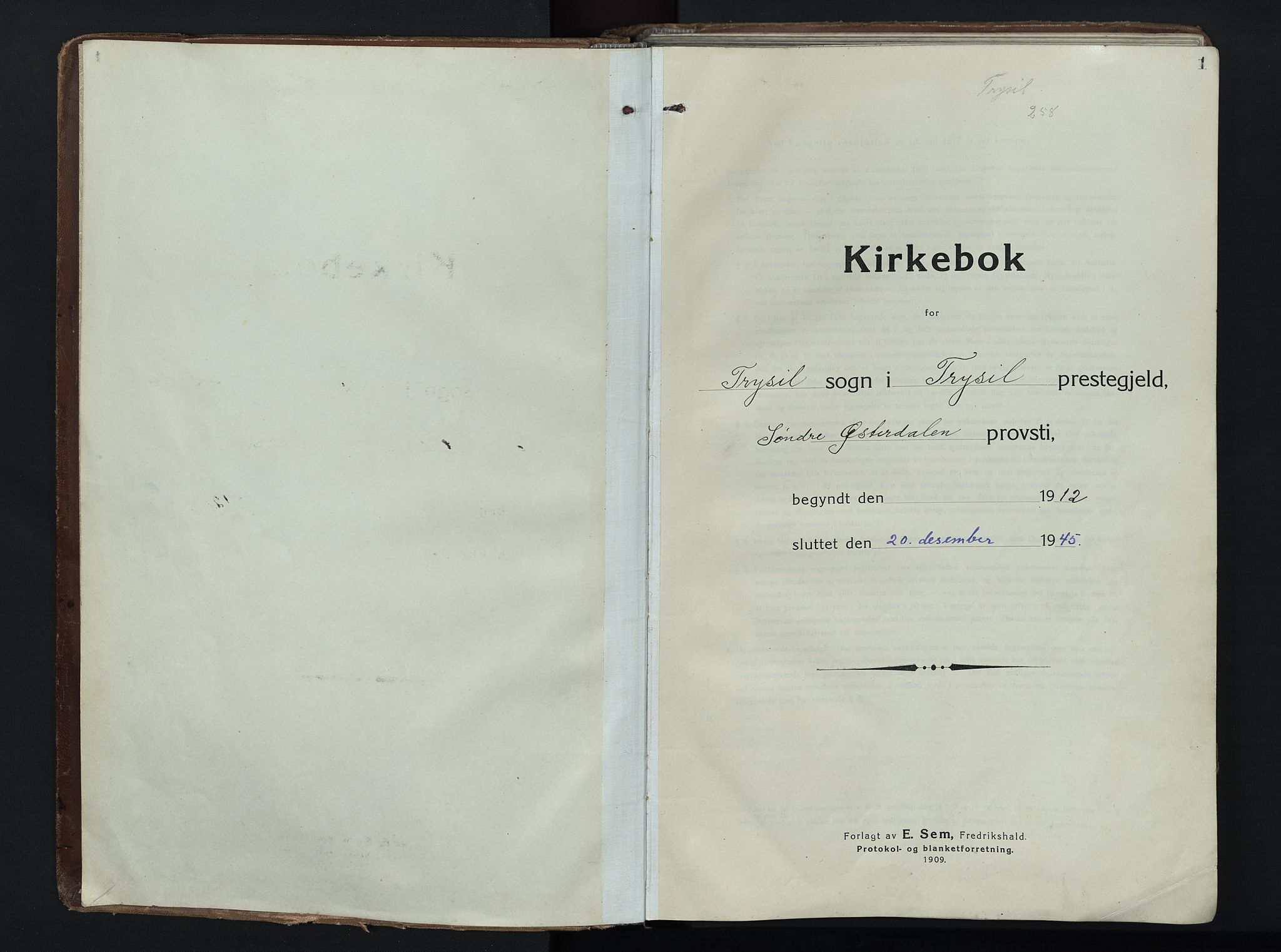 Trysil prestekontor, AV/SAH-PREST-046/H/Ha/Haa/L0014: Ministerialbok nr. 14, 1912-1923, s. 1