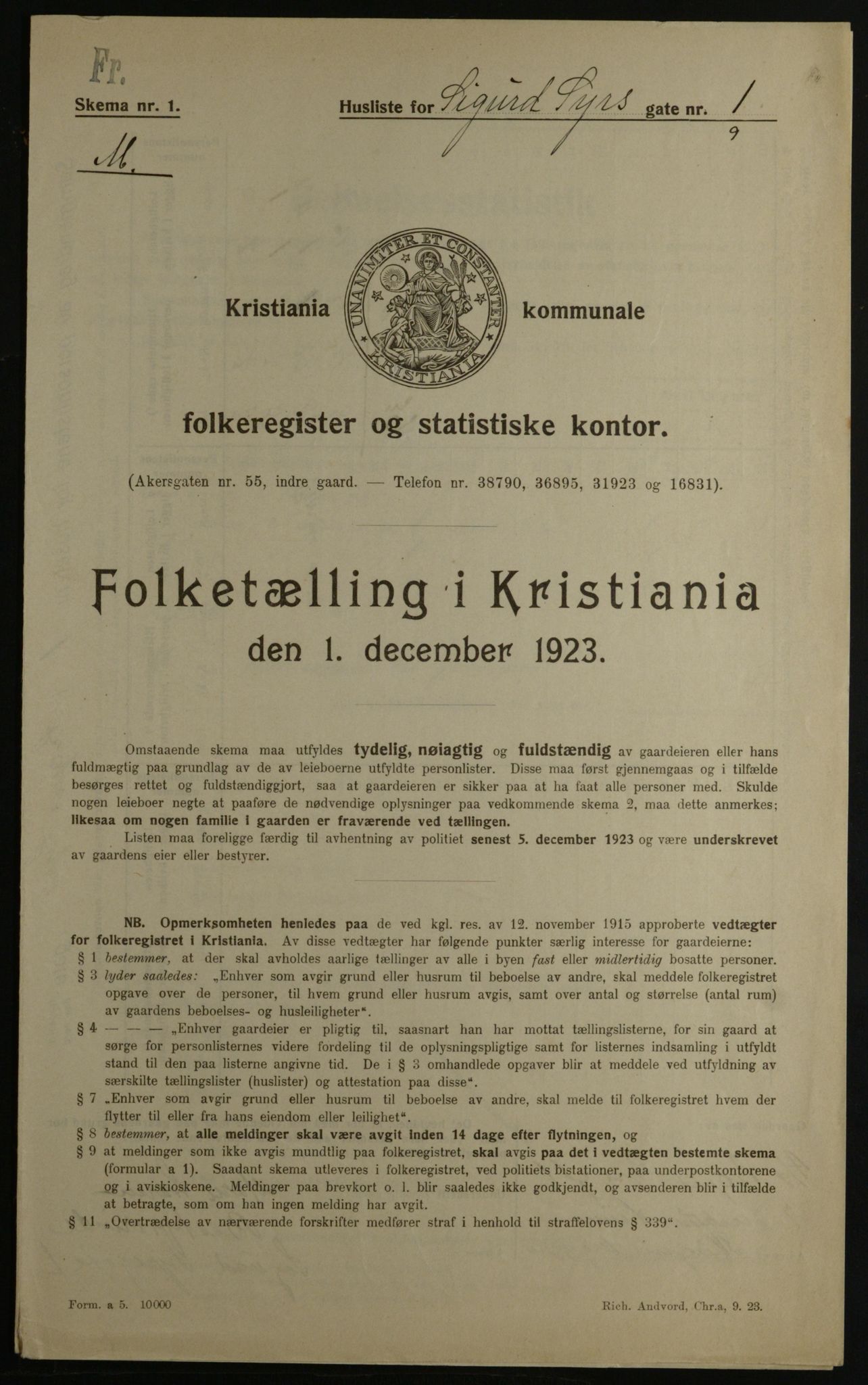 OBA, Kommunal folketelling 1.12.1923 for Kristiania, 1923, s. 105338