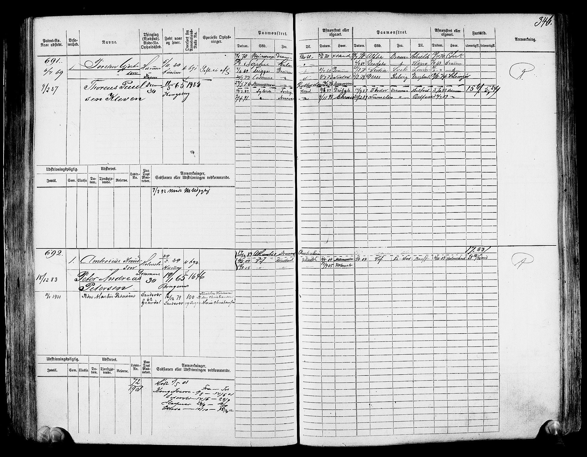 Drammen innrulleringsdistrikt, AV/SAKO-A-781/F/Fc/L0001: Hovedrulle, 1868, s. 352