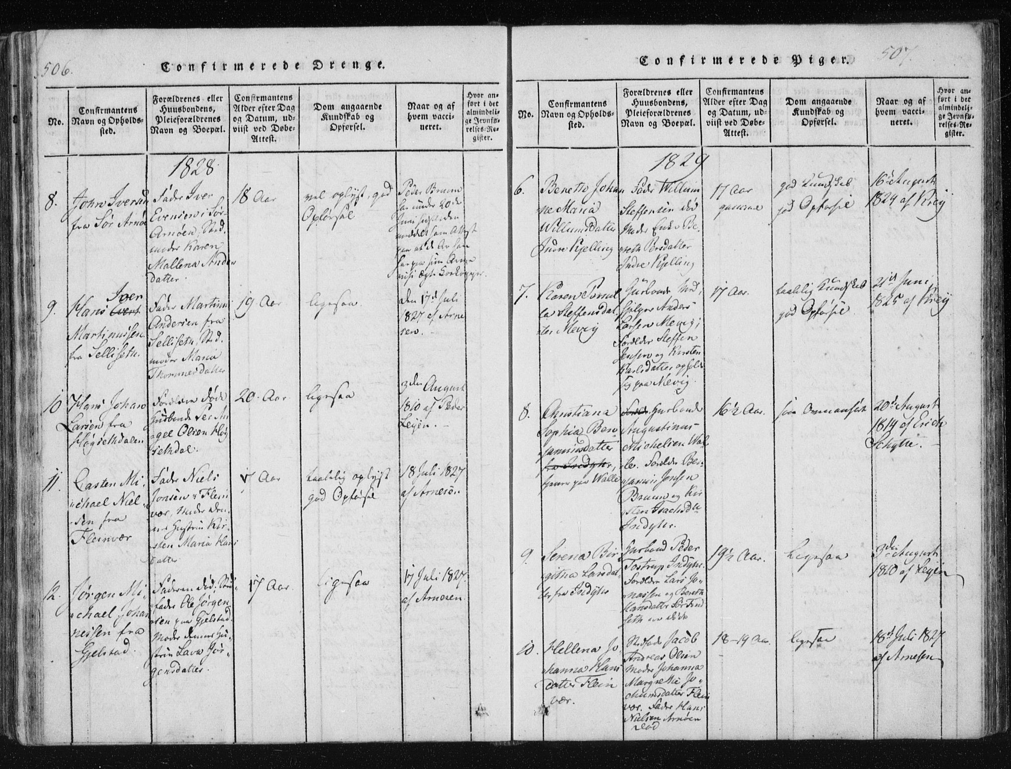 Ministerialprotokoller, klokkerbøker og fødselsregistre - Nordland, AV/SAT-A-1459/805/L0096: Ministerialbok nr. 805A03, 1820-1837, s. 506-507