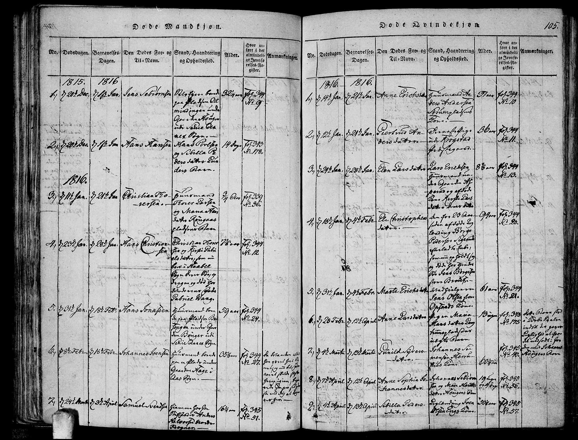 Kråkstad prestekontor Kirkebøker, SAO/A-10125a/F/Fa/L0003: Ministerialbok nr. I 3, 1813-1824, s. 105