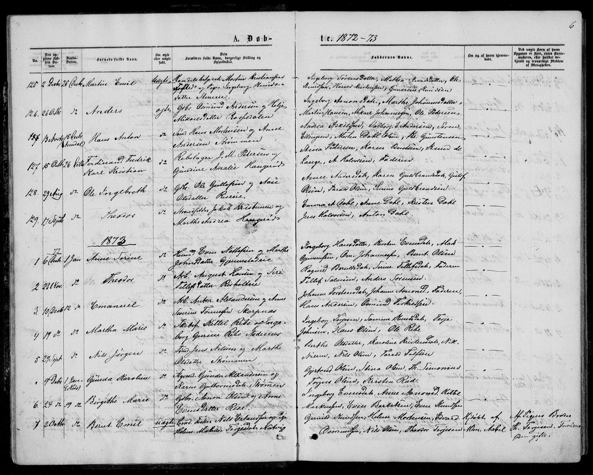 Øyestad sokneprestkontor, AV/SAK-1111-0049/F/Fb/L0008: Klokkerbok nr. B 8, 1872-1886, s. 6