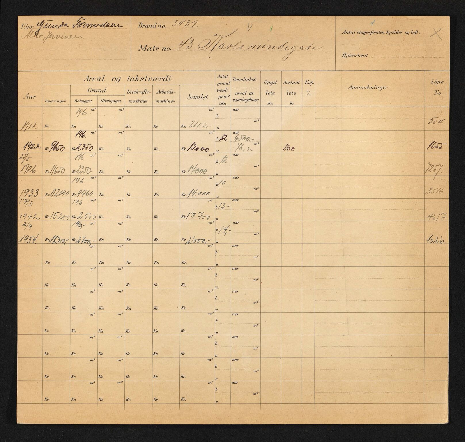 Stavanger kommune. Skattetakstvesenet, BYST/A-0440/F/Fa/Faa/L0024/0002: Skattetakstkort / Karlsminnegata 43 - 60