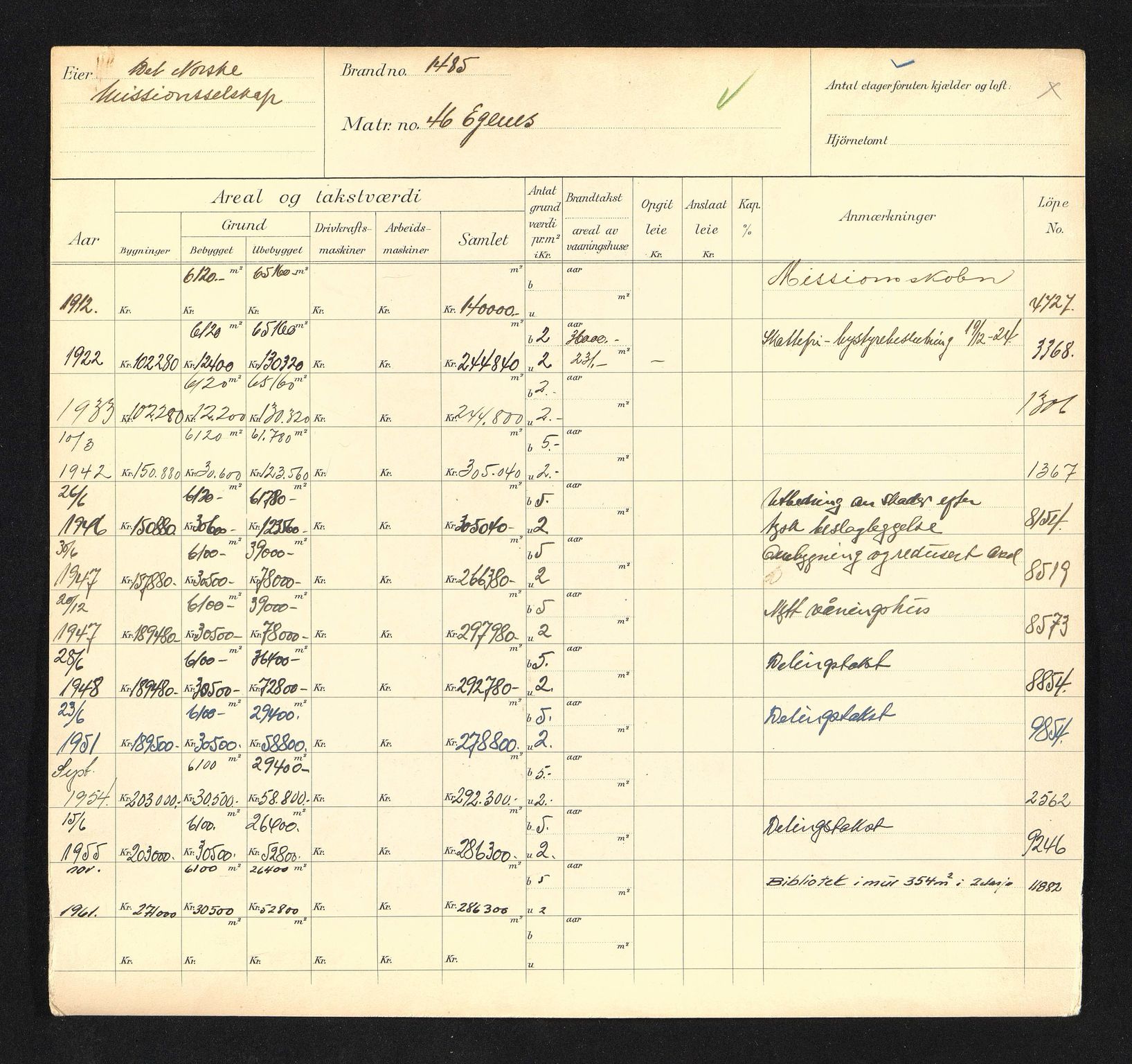 Stavanger kommune. Skattetakstvesenet, BYST/A-0440/F/Fa/Faa/L0011/0001: Skattetakstkort / Eiganes 46 - 67a