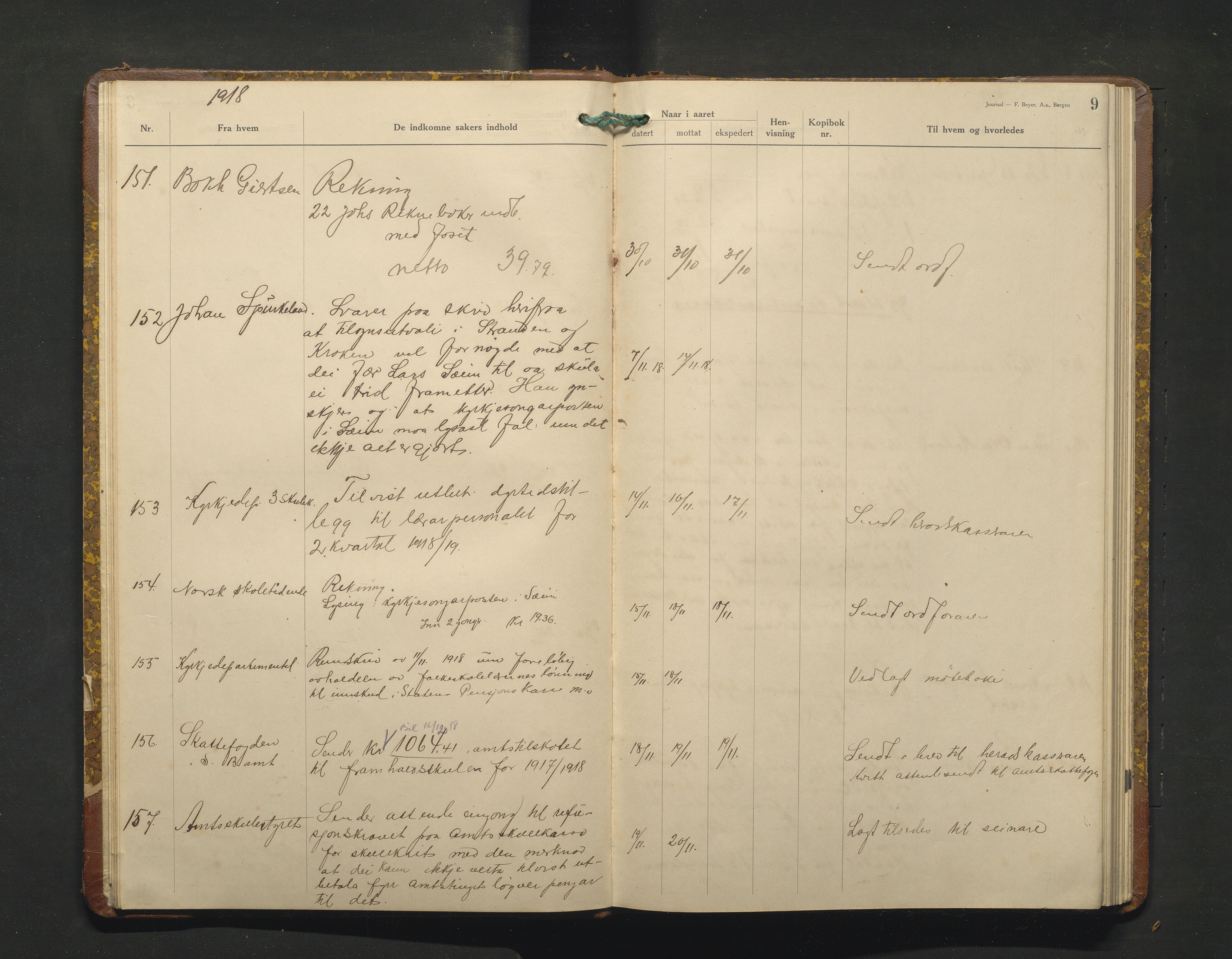 Alversund kommune. Skulestyret, IKAH/1257-211/C/Ca/L0005: Brevjournal for Alversund skulestyre, 1918-1920