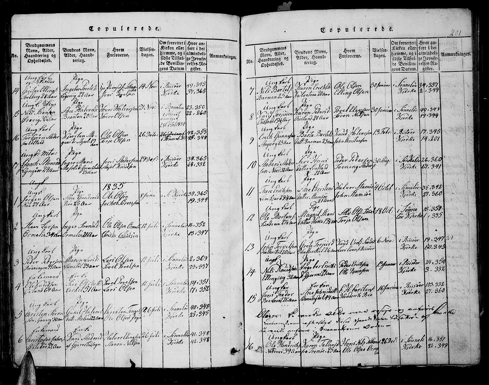 Søndeled sokneprestkontor, AV/SAK-1111-0038/F/Fb/L0002: Klokkerbok nr. B 2, 1816-1839, s. 201