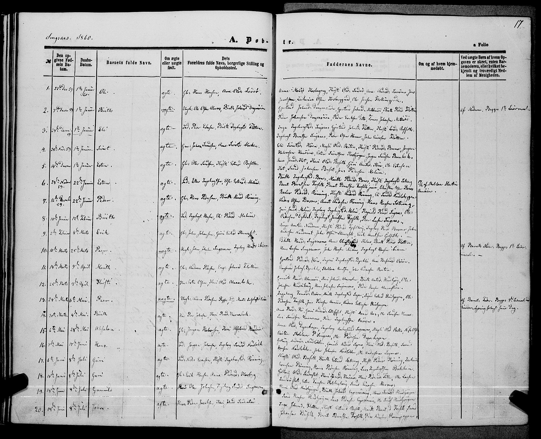 Ministerialprotokoller, klokkerbøker og fødselsregistre - Sør-Trøndelag, SAT/A-1456/685/L0967: Ministerialbok nr. 685A07 /2, 1860-1869, s. 17