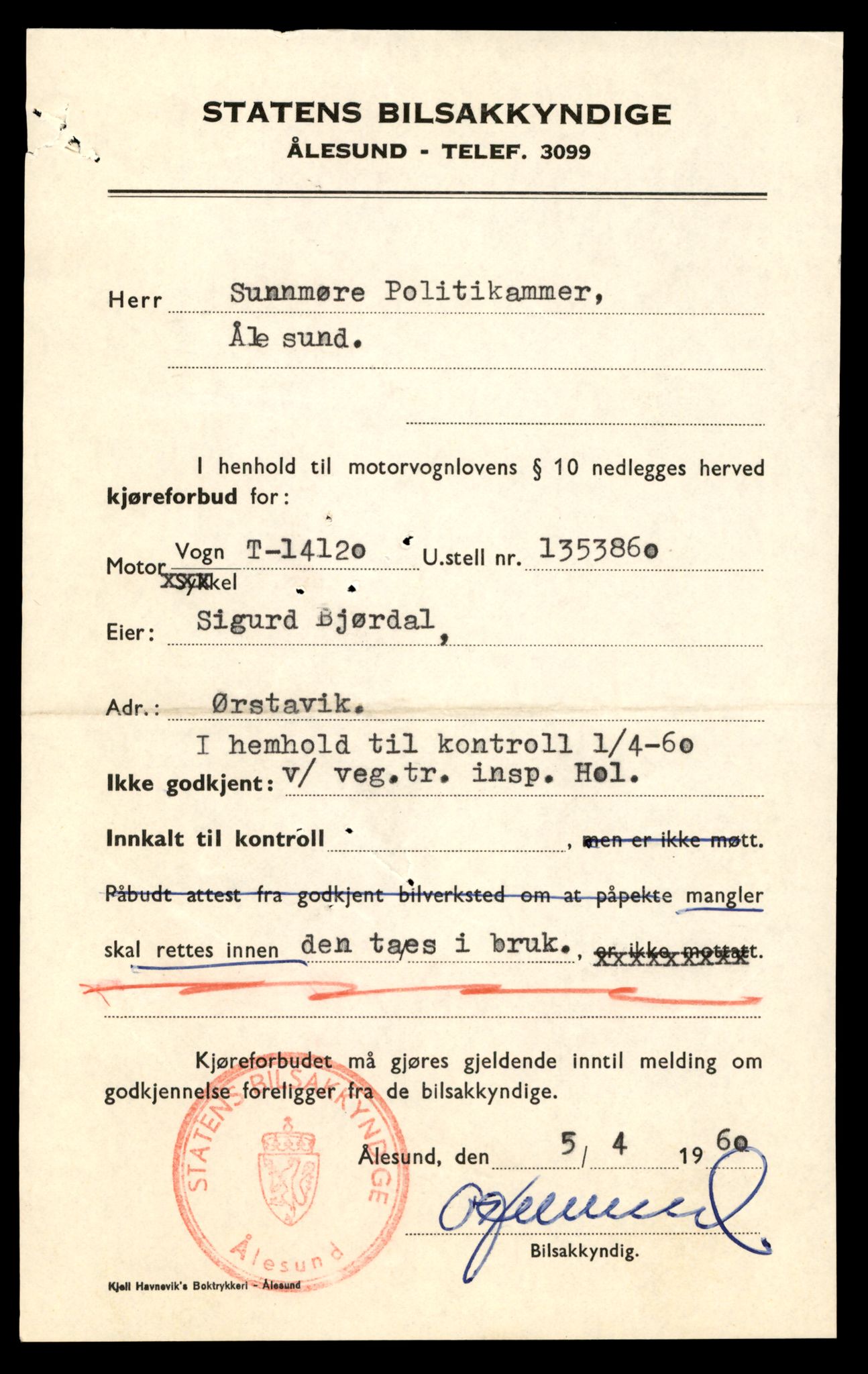 Møre og Romsdal vegkontor - Ålesund trafikkstasjon, AV/SAT-A-4099/F/Fe/L0043: Registreringskort for kjøretøy T 14080 - T 14204, 1927-1998, s. 1107