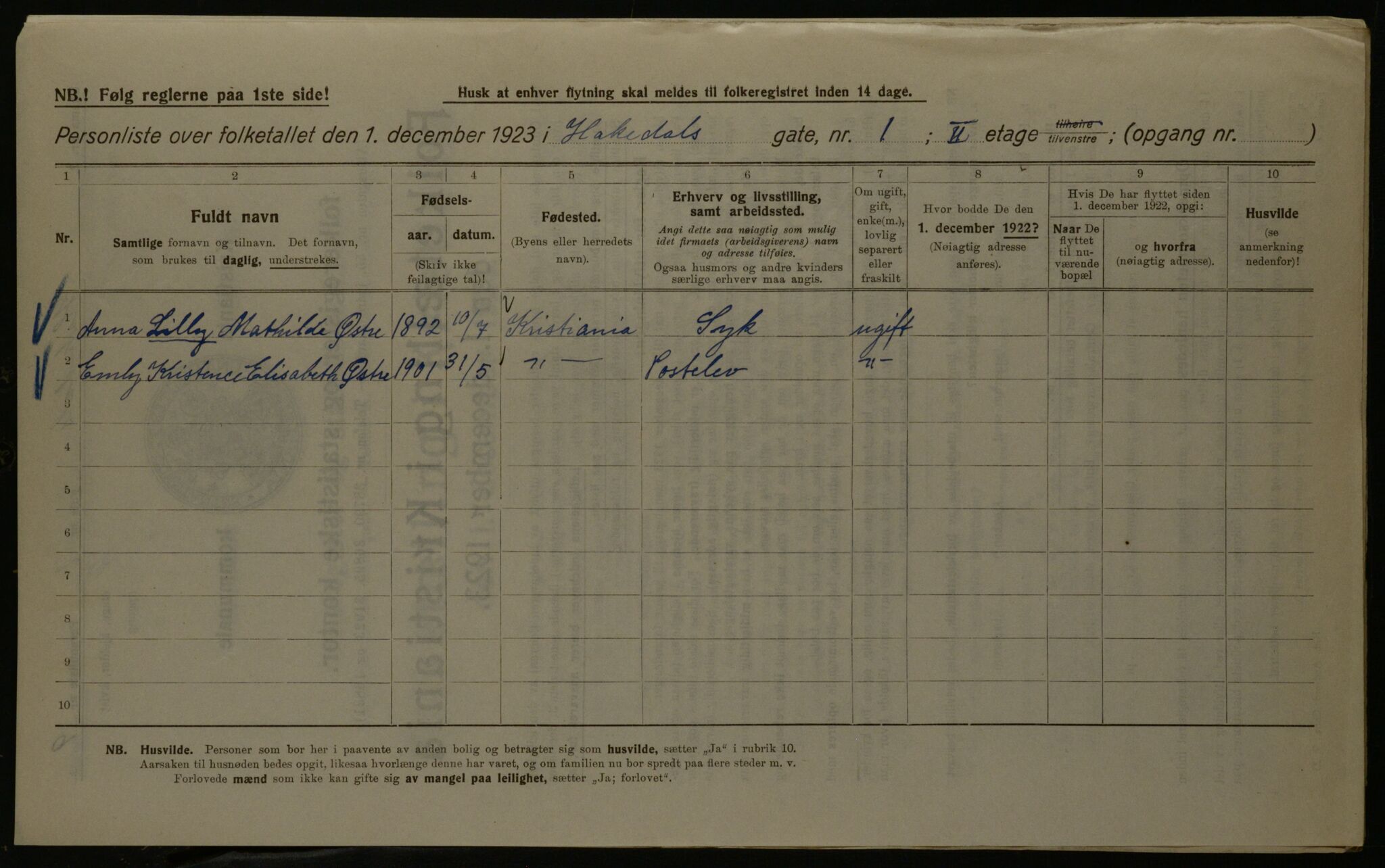 OBA, Kommunal folketelling 1.12.1923 for Kristiania, 1923, s. 27285