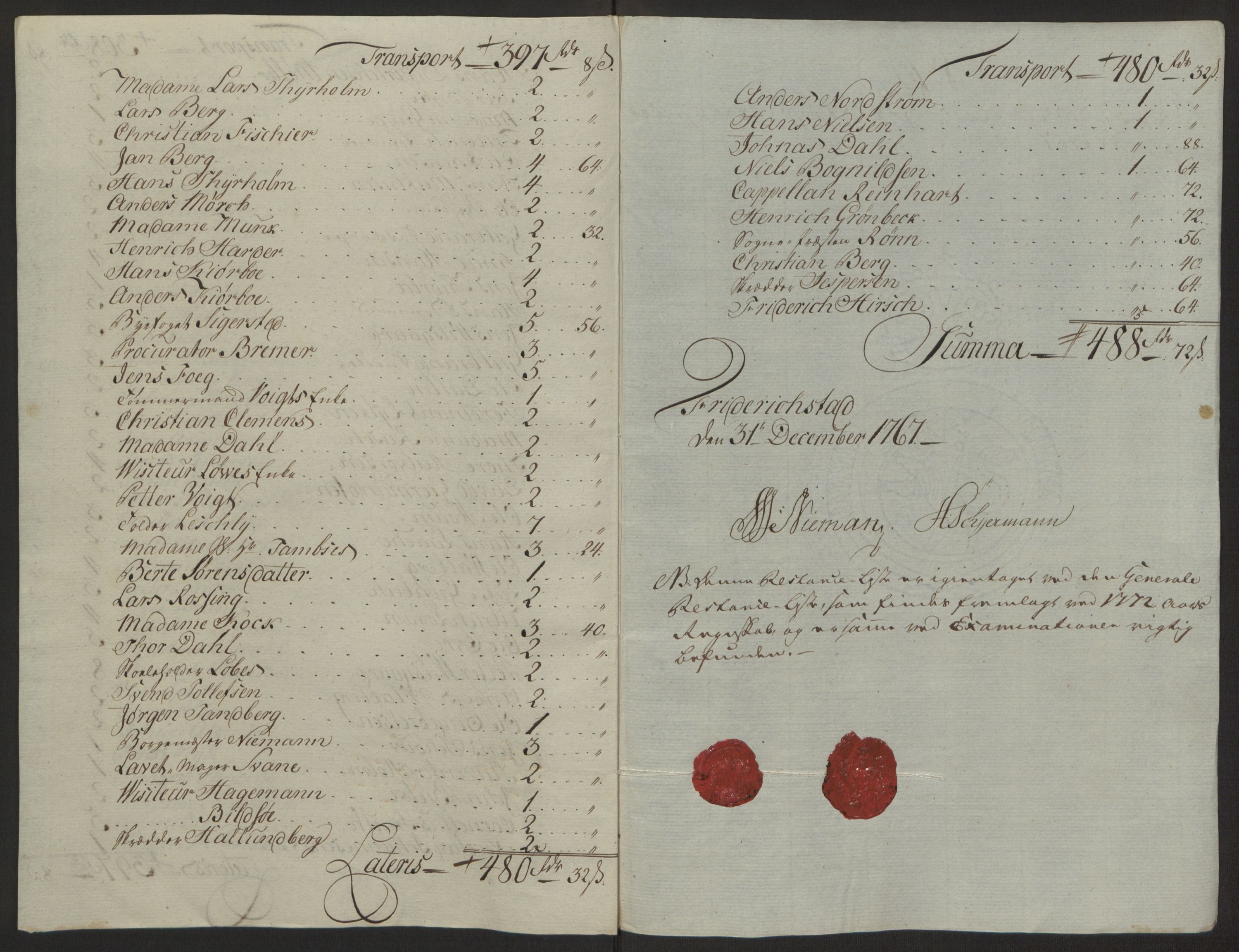 Rentekammeret inntil 1814, Reviderte regnskaper, Byregnskaper, RA/EA-4066/R/Rb/L0029/0001: [B3] Kontribusjonsregnskap / Ekstraskatt, 1762-1772, s. 273