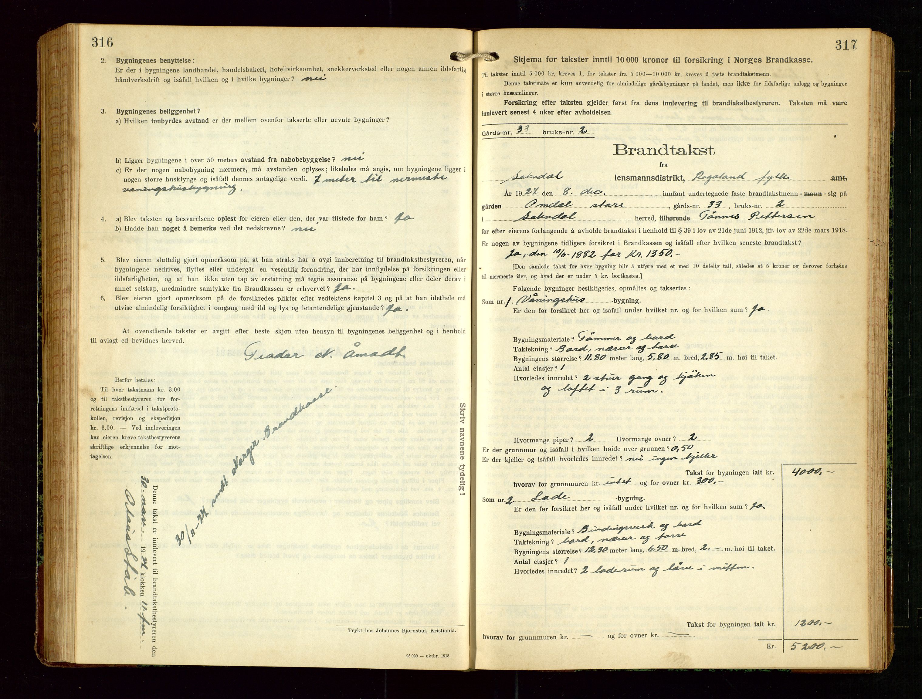 Sokndal lensmannskontor, AV/SAST-A-100417/Gob/L0006: "Brandtakst-Protokol", 1924-1930, s. 316-317