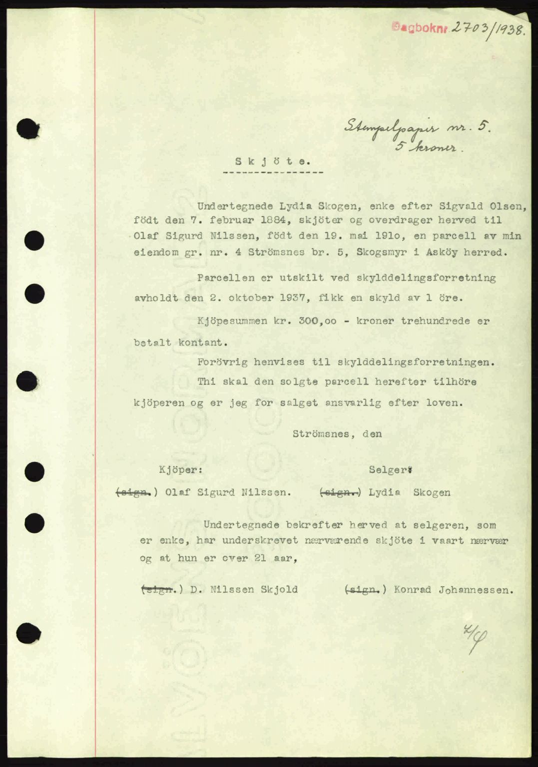 Midhordland sorenskriveri, SAB/A-3001/1/G/Gb/Gbh/L0005: Pantebok nr. A9-10, 1938-1938, Dagboknr: 2703/1938