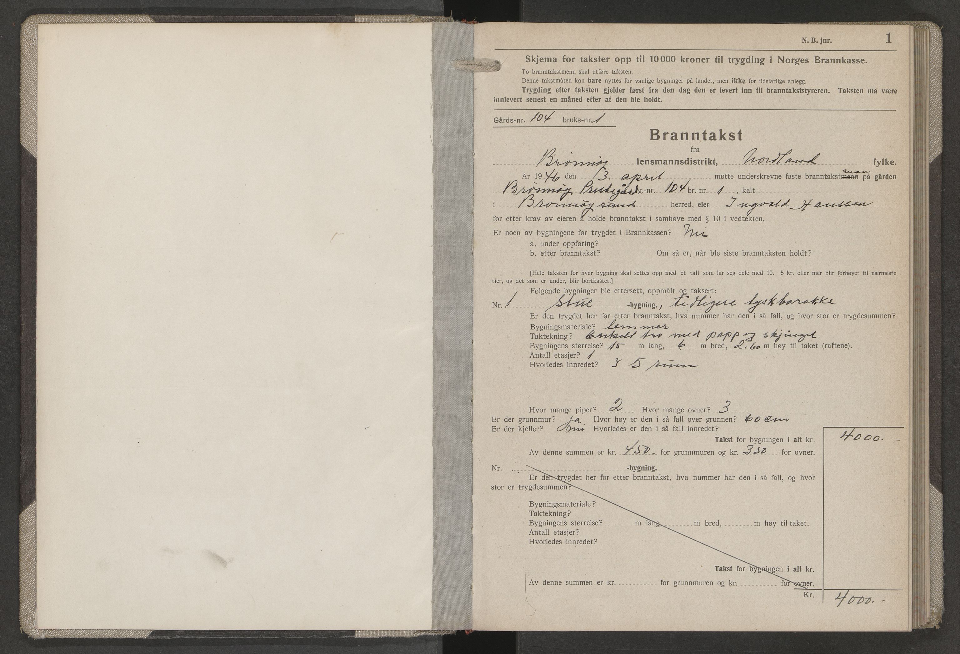 Norges Brannkasse Brønnøy, AV/SAT-A-5562/Fb/L0008: Branntakstprotokoll - skjema, 1946-1951