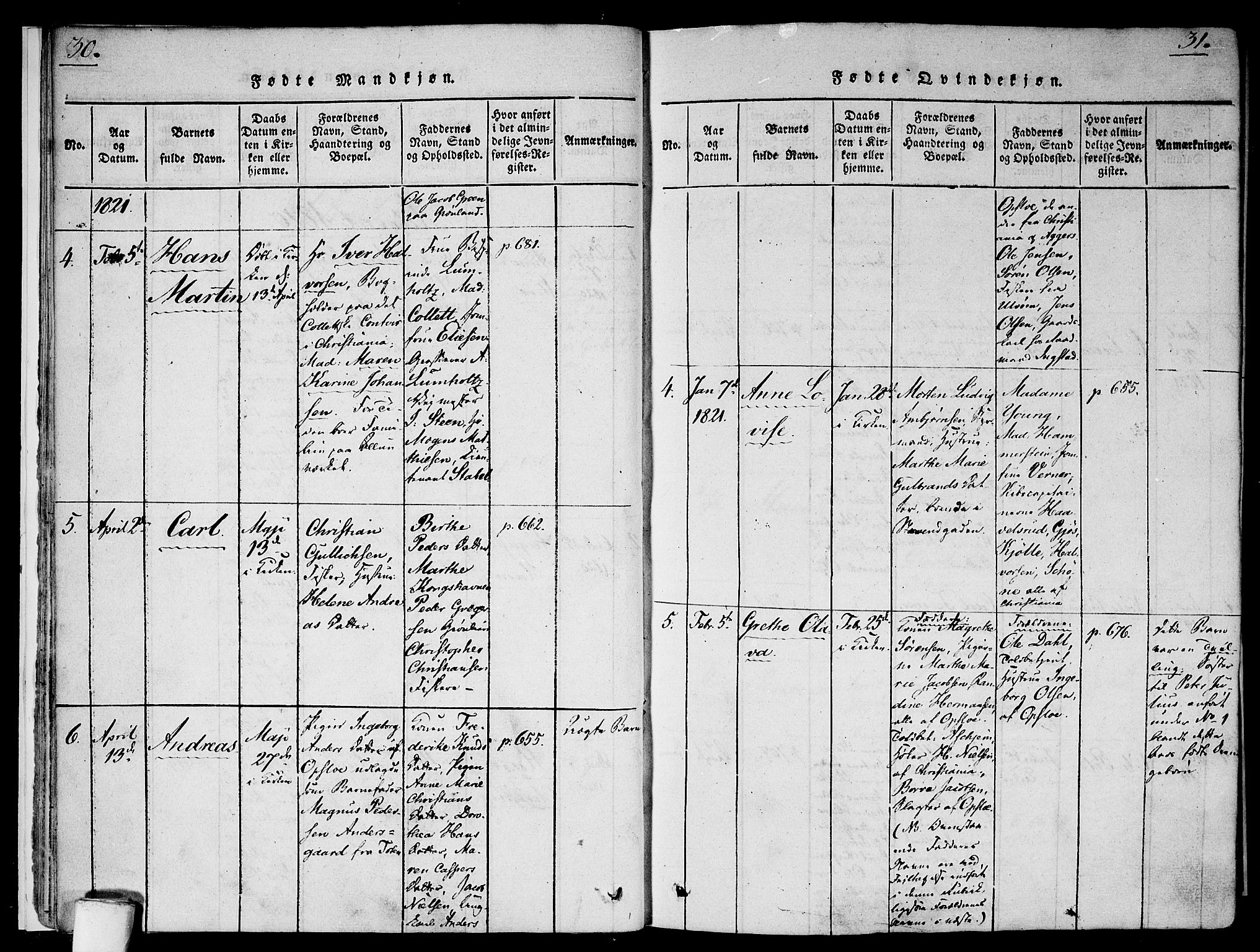 Gamlebyen prestekontor Kirkebøker, AV/SAO-A-10884/F/Fa/L0002: Ministerialbok nr. 2, 1817-1829, s. 30-31