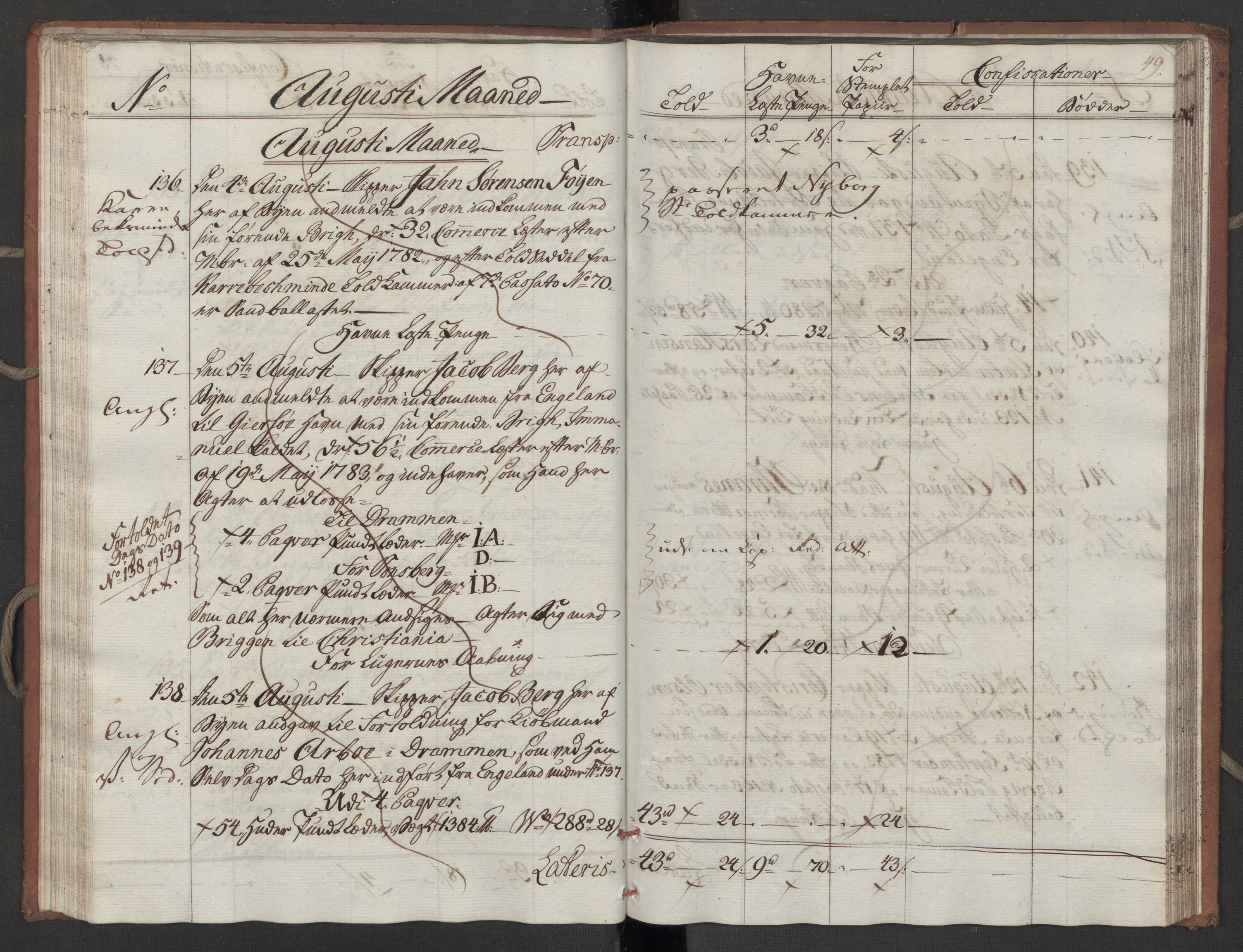 Generaltollkammeret, tollregnskaper, AV/RA-EA-5490/R10/L0052/0001: Tollregnskaper Tønsberg / Inngående tollbok, 1790, s. 48b-49a