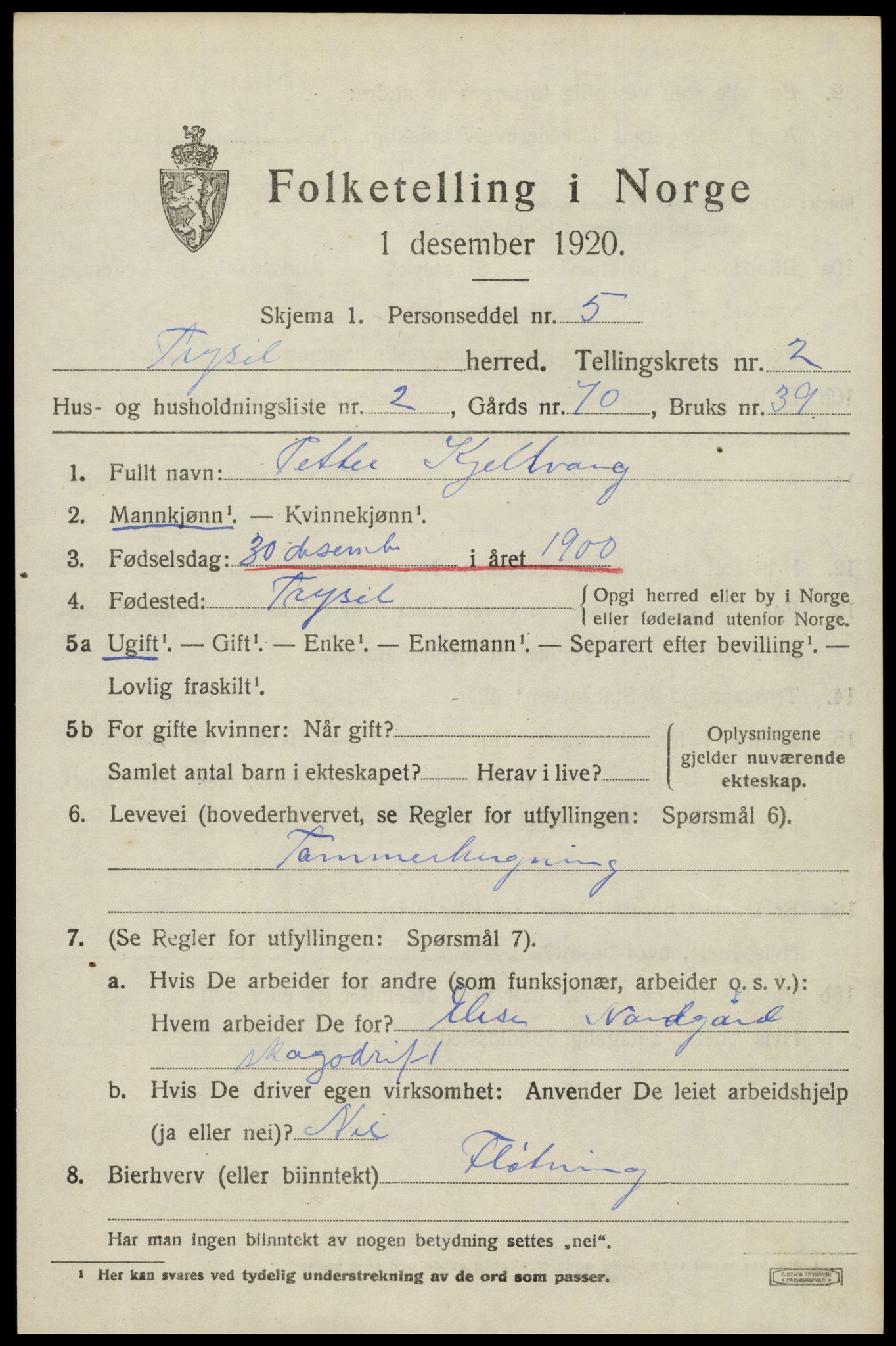 SAH, Folketelling 1920 for 0428 Trysil herred, 1920, s. 3107