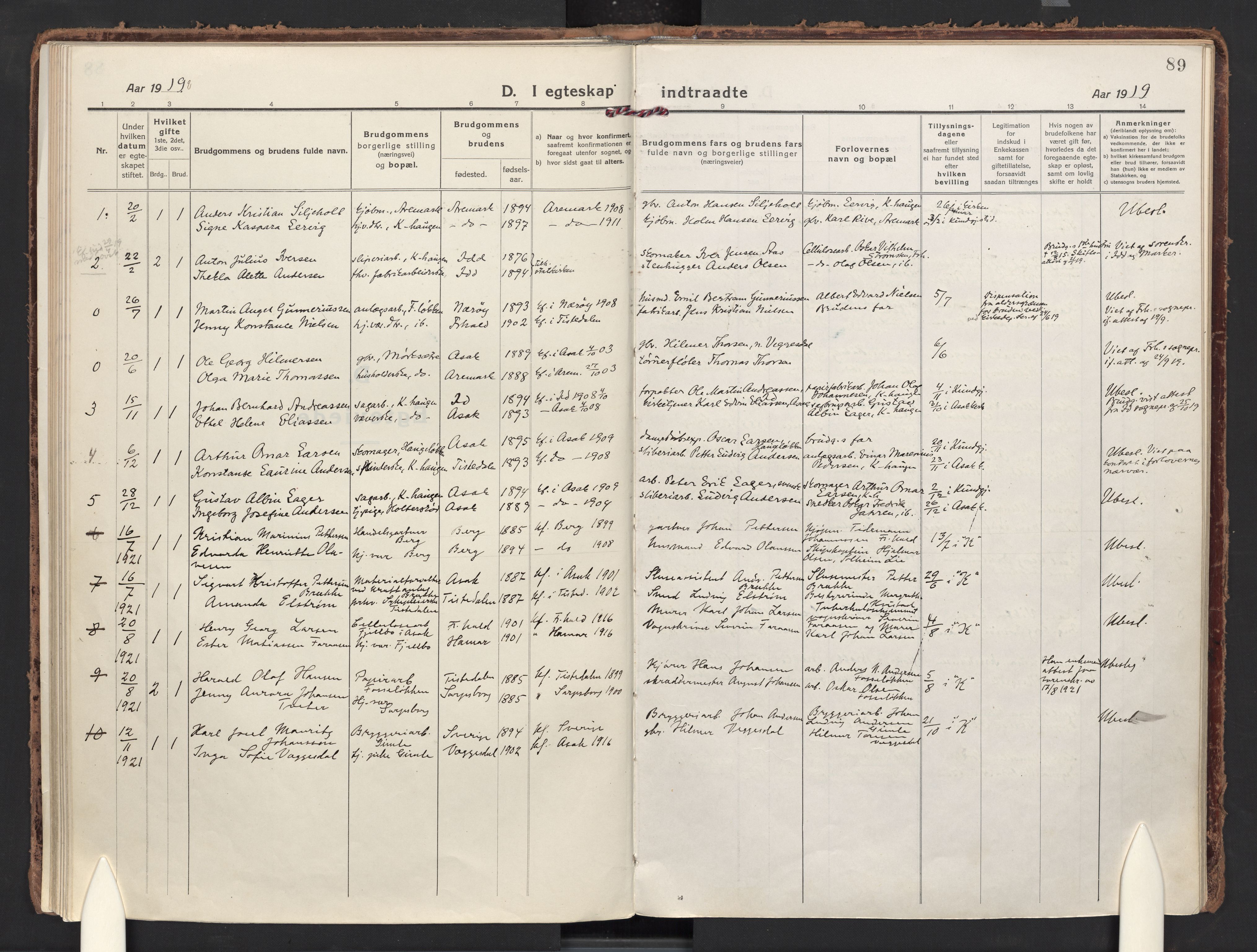 Berg prestekontor Kirkebøker, AV/SAO-A-10902/F/Fb/L0004: Ministerialbok nr. II 4, 1919-1935, s. 89
