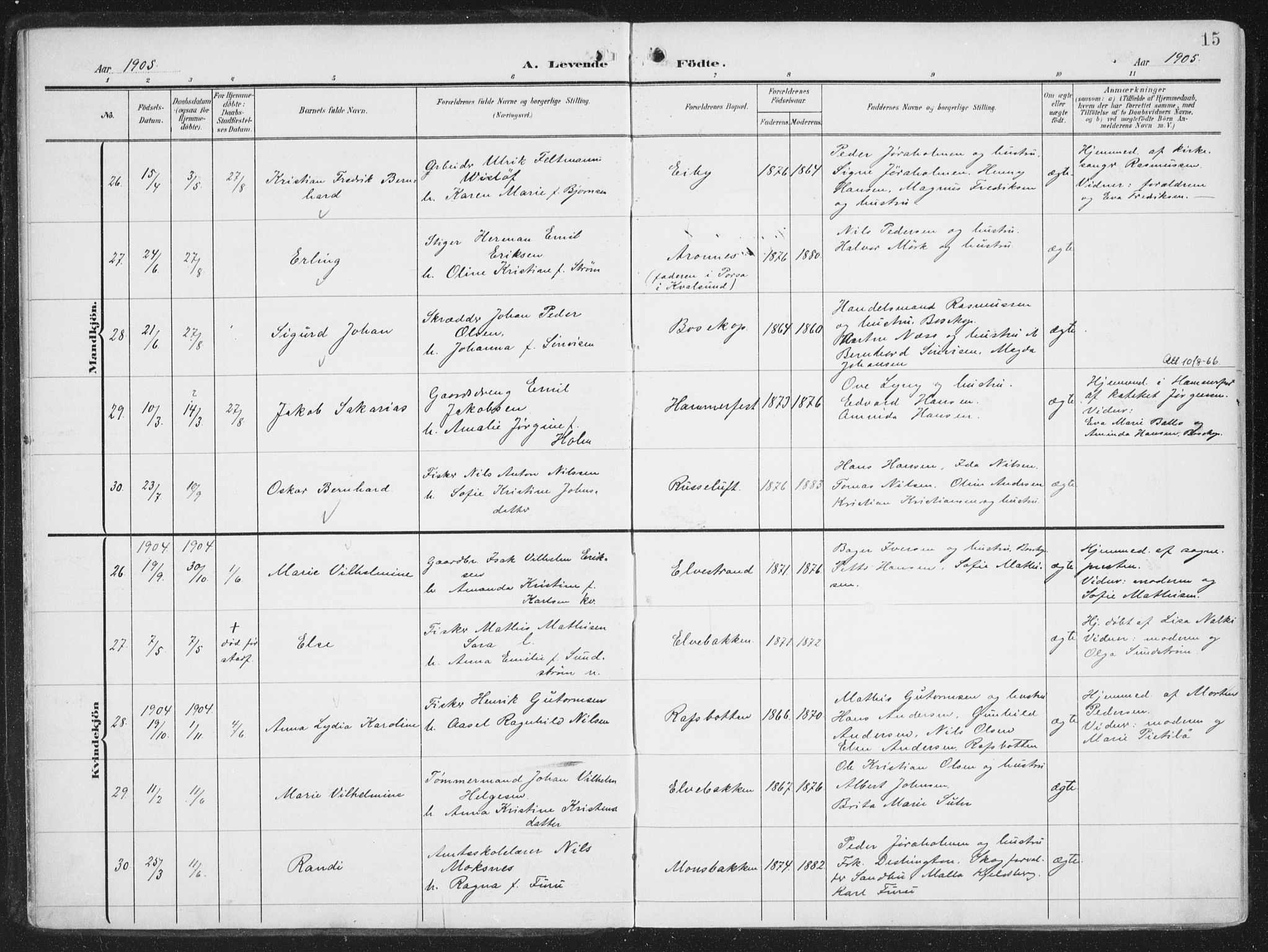 Alta sokneprestkontor, AV/SATØ-S-1338/H/Ha/L0005.kirke: Ministerialbok nr. 5, 1904-1918, s. 15