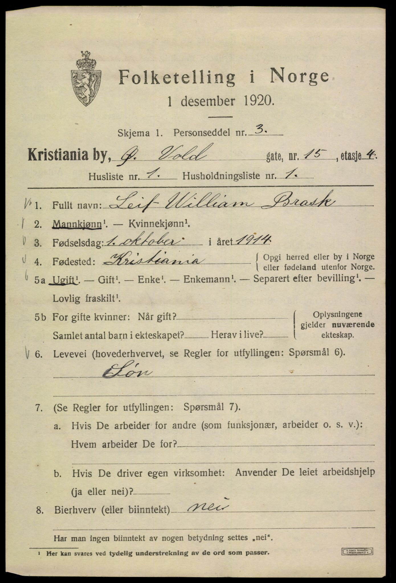 SAO, Folketelling 1920 for 0301 Kristiania kjøpstad, 1920, s. 658857