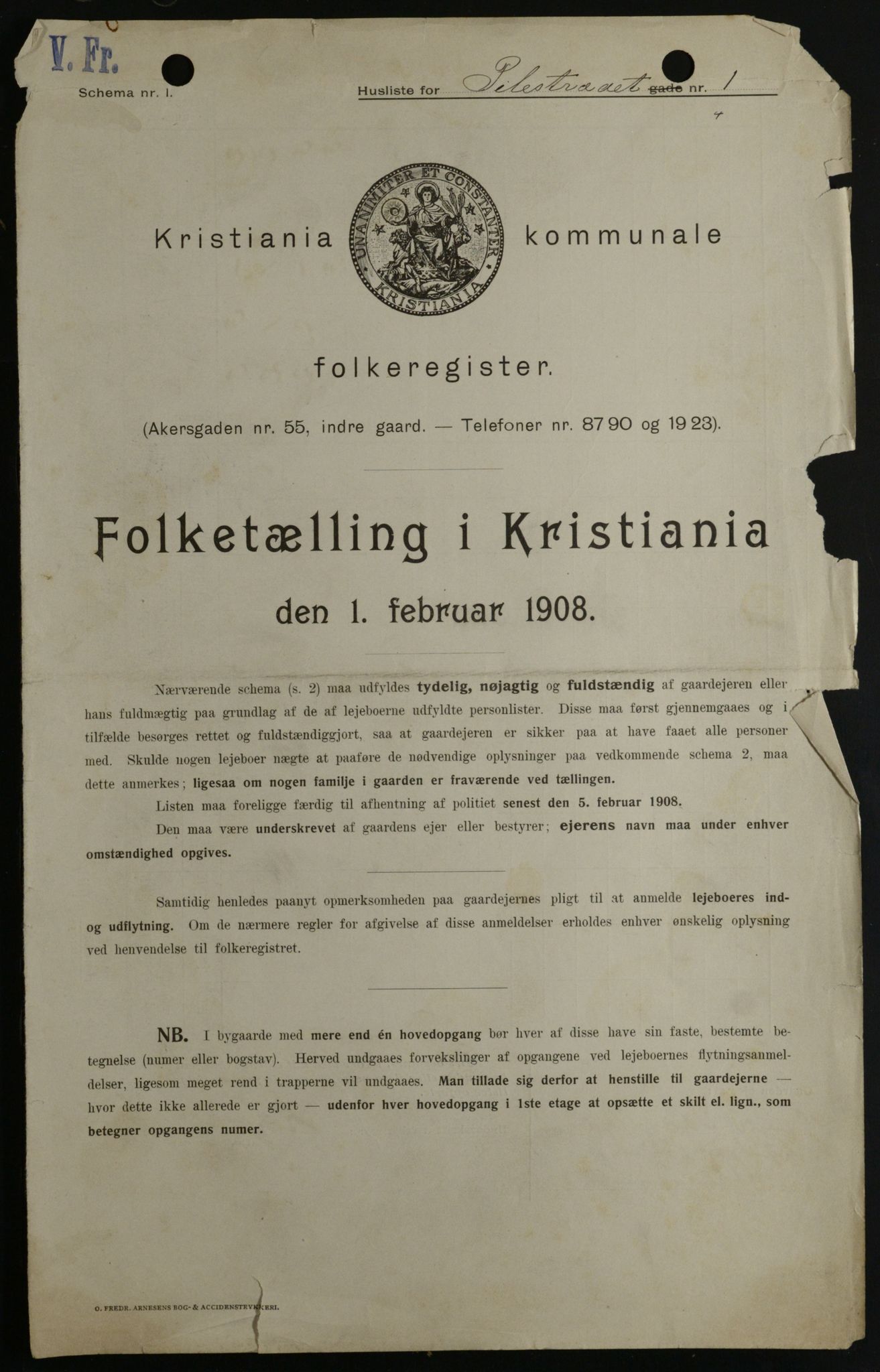 OBA, Kommunal folketelling 1.2.1908 for Kristiania kjøpstad, 1908, s. 70623