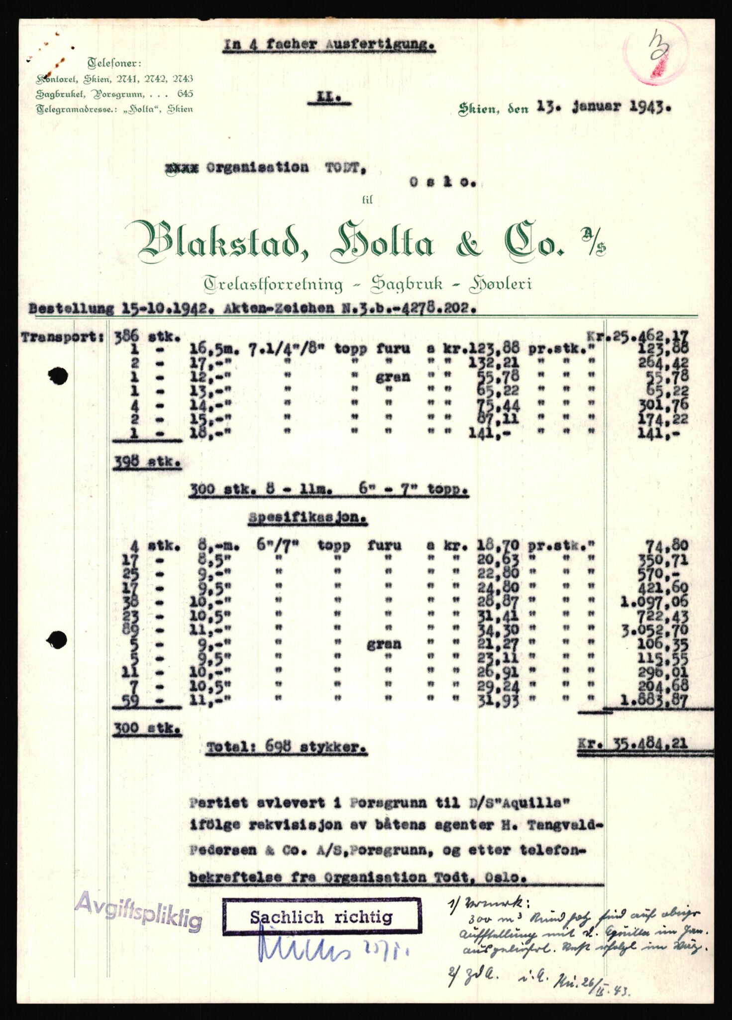 Tyske arkiver, Organisation Todt (OT), Einsatzgruppe Wiking, AV/RA-RAFA-2188/1/E/E6/E6c/L0007: Nachschub: Arkivkode 9451-9490, 1940-1945, s. 35