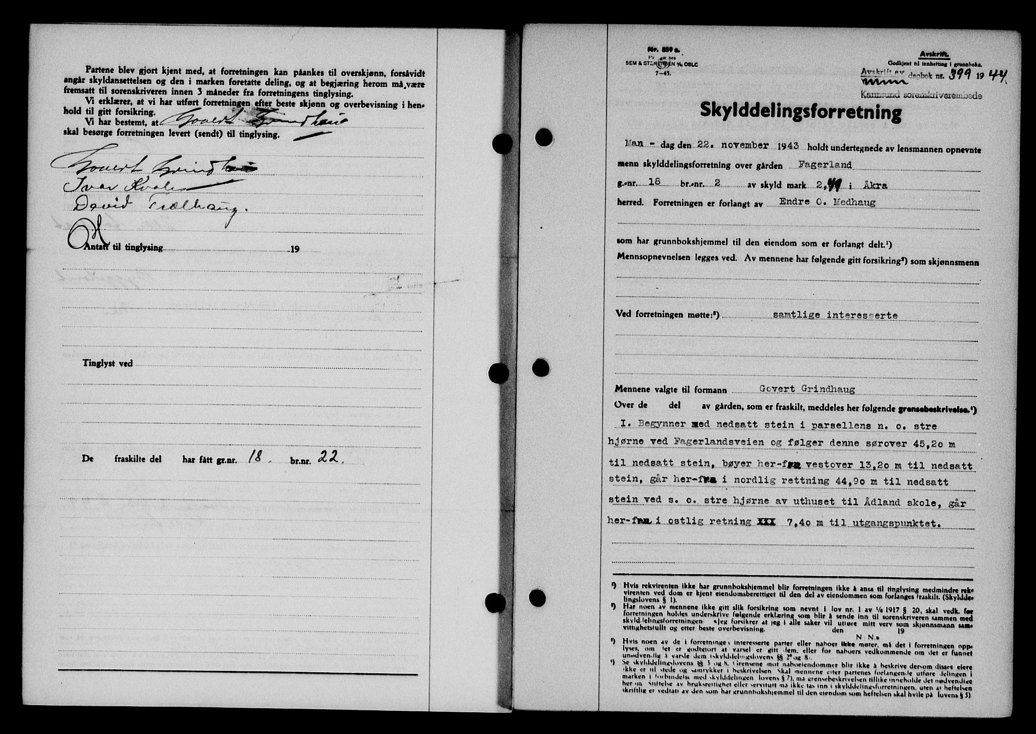 Karmsund sorenskriveri, SAST/A-100311/01/II/IIB/L0081: Pantebok nr. 62A, 1943-1944, Dagboknr: 399/1944