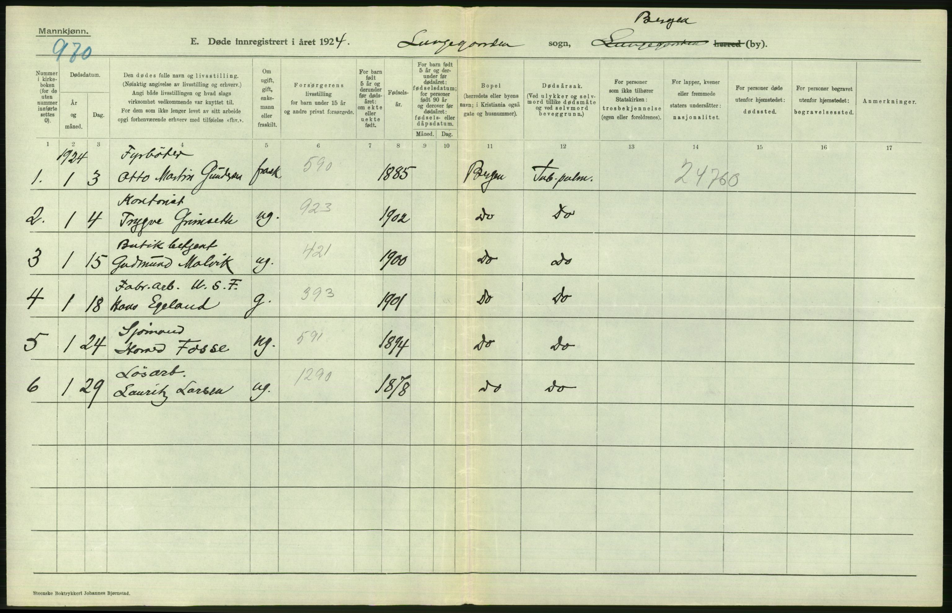 Statistisk sentralbyrå, Sosiodemografiske emner, Befolkning, RA/S-2228/D/Df/Dfc/Dfcd/L0028: Bergen: Gifte, døde., 1924, s. 554