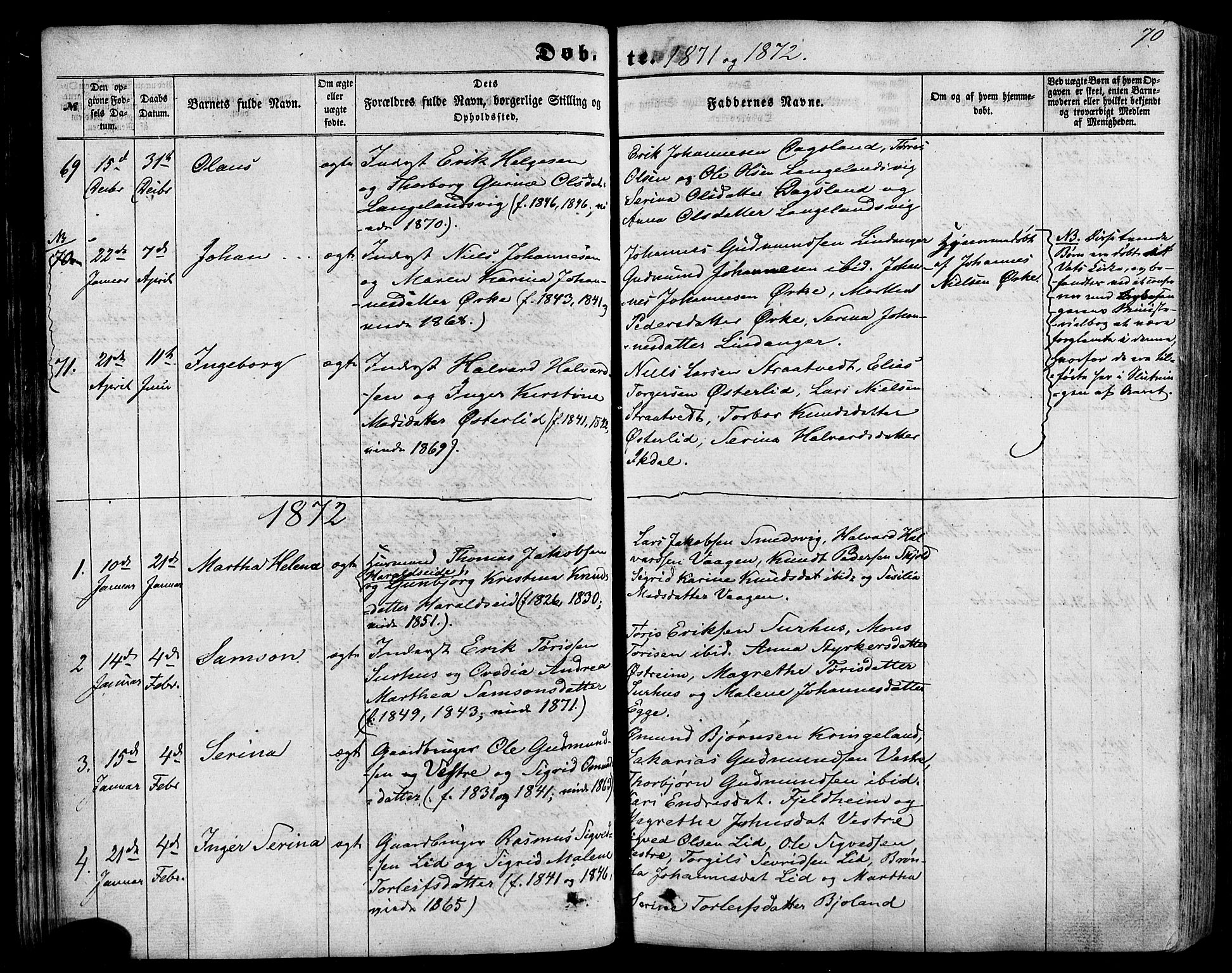 Skjold sokneprestkontor, SAST/A-101847/H/Ha/Haa/L0008: Ministerialbok nr. A 8, 1856-1882, s. 70