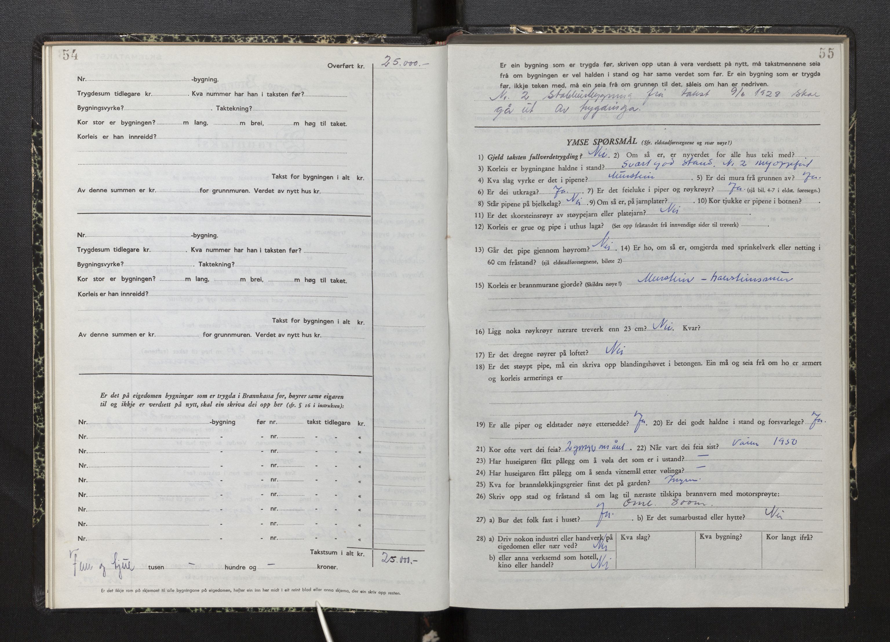 Lensmannen i Årdal, AV/SAB-A-30501/0012/L0012: Branntakstprotokoll, skjematakst, 1949-1955, s. 54-55