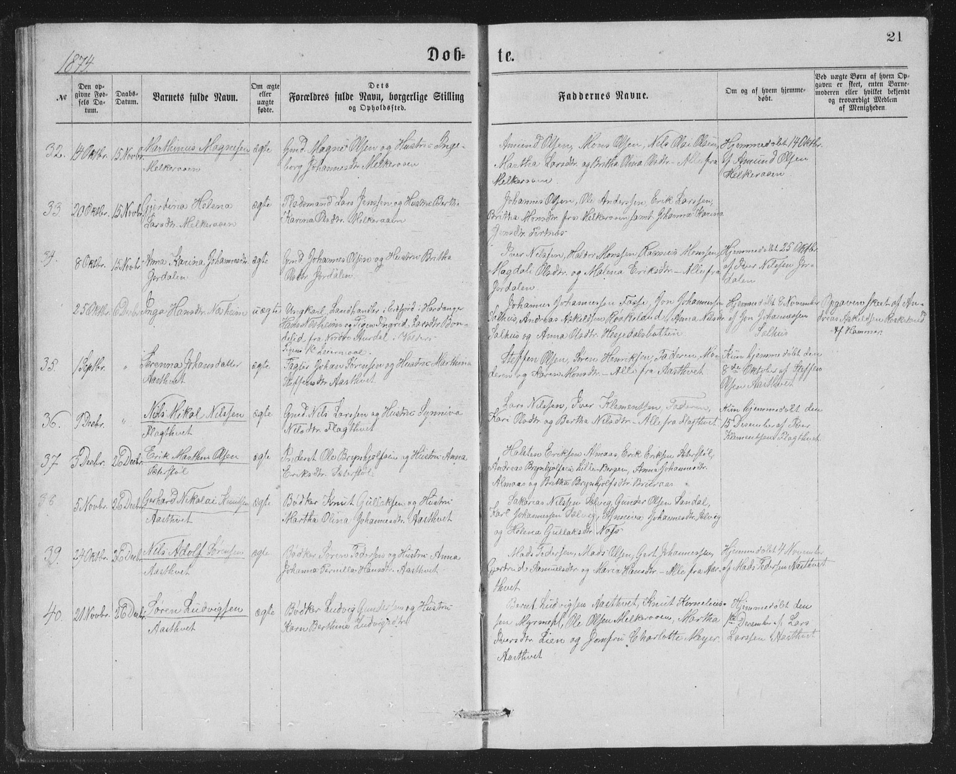 Åsane sokneprestembete, AV/SAB-A-79401/H/Hab: Klokkerbok nr. A 1, 1870-1884, s. 21