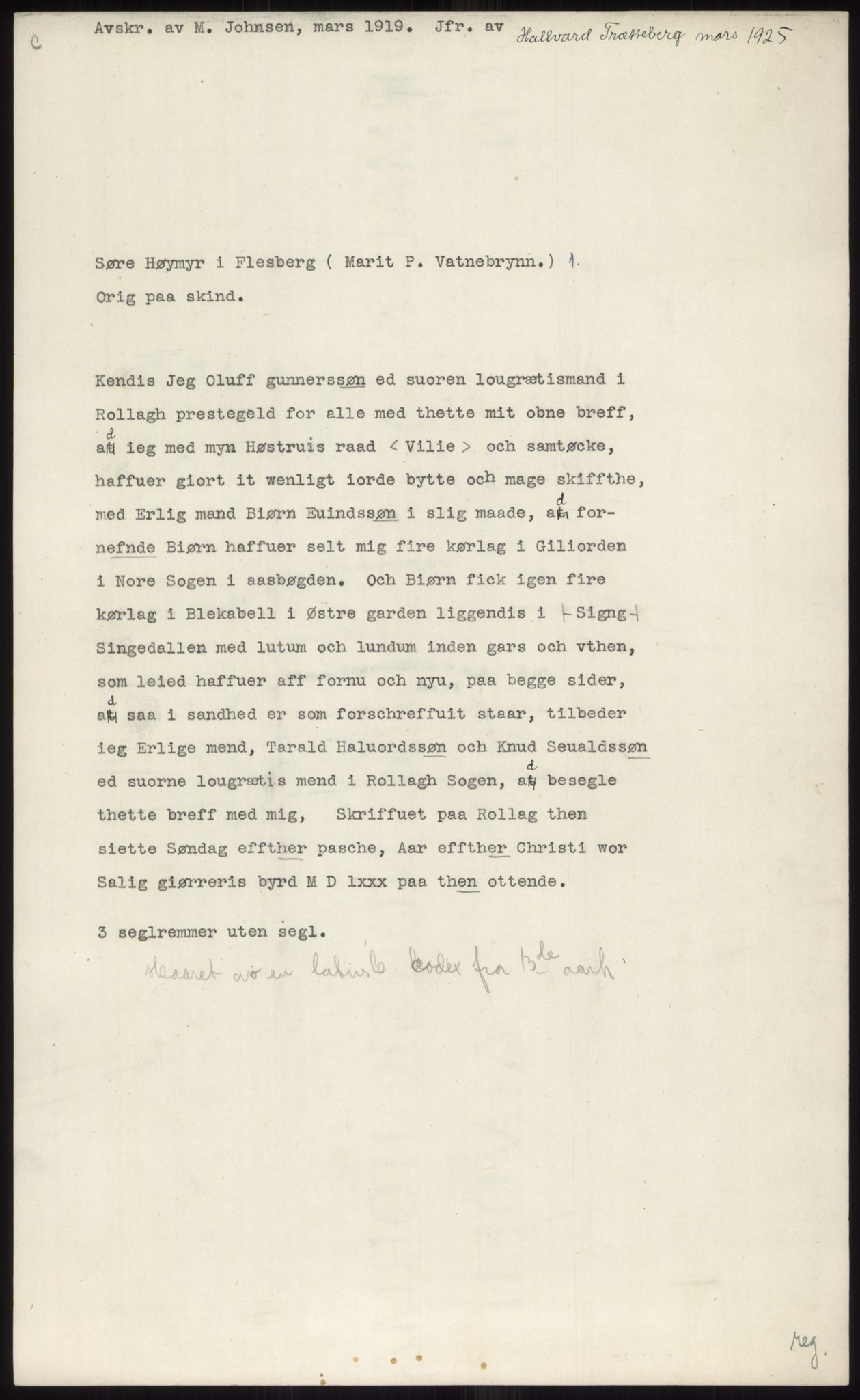 Samlinger til kildeutgivelse, Diplomavskriftsamlingen, AV/RA-EA-4053/H/Ha, s. 409