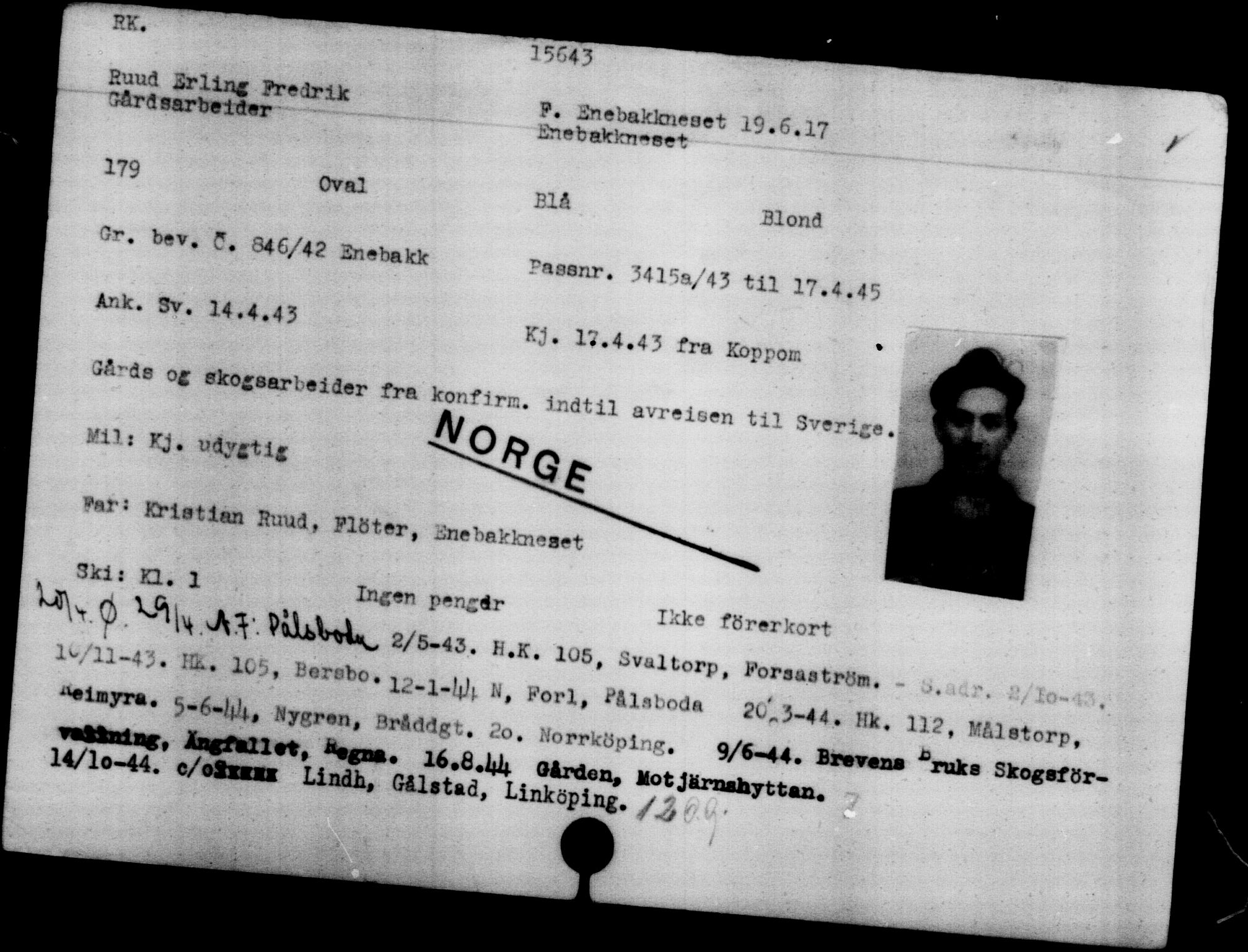 Den Kgl. Norske Legasjons Flyktningskontor, AV/RA-S-6753/V/Va/L0007: Kjesäterkartoteket.  Flyktningenr. 12700-15723, 1940-1945, s. 3369