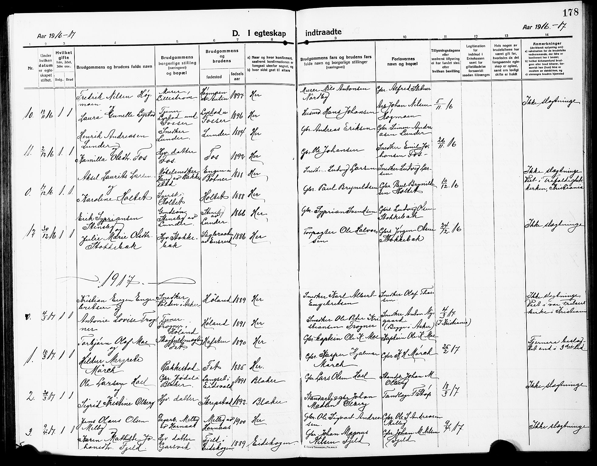 Høland prestekontor Kirkebøker, SAO/A-10346a/G/Ga/L0008: Klokkerbok nr. I 8, 1915-1929, s. 178