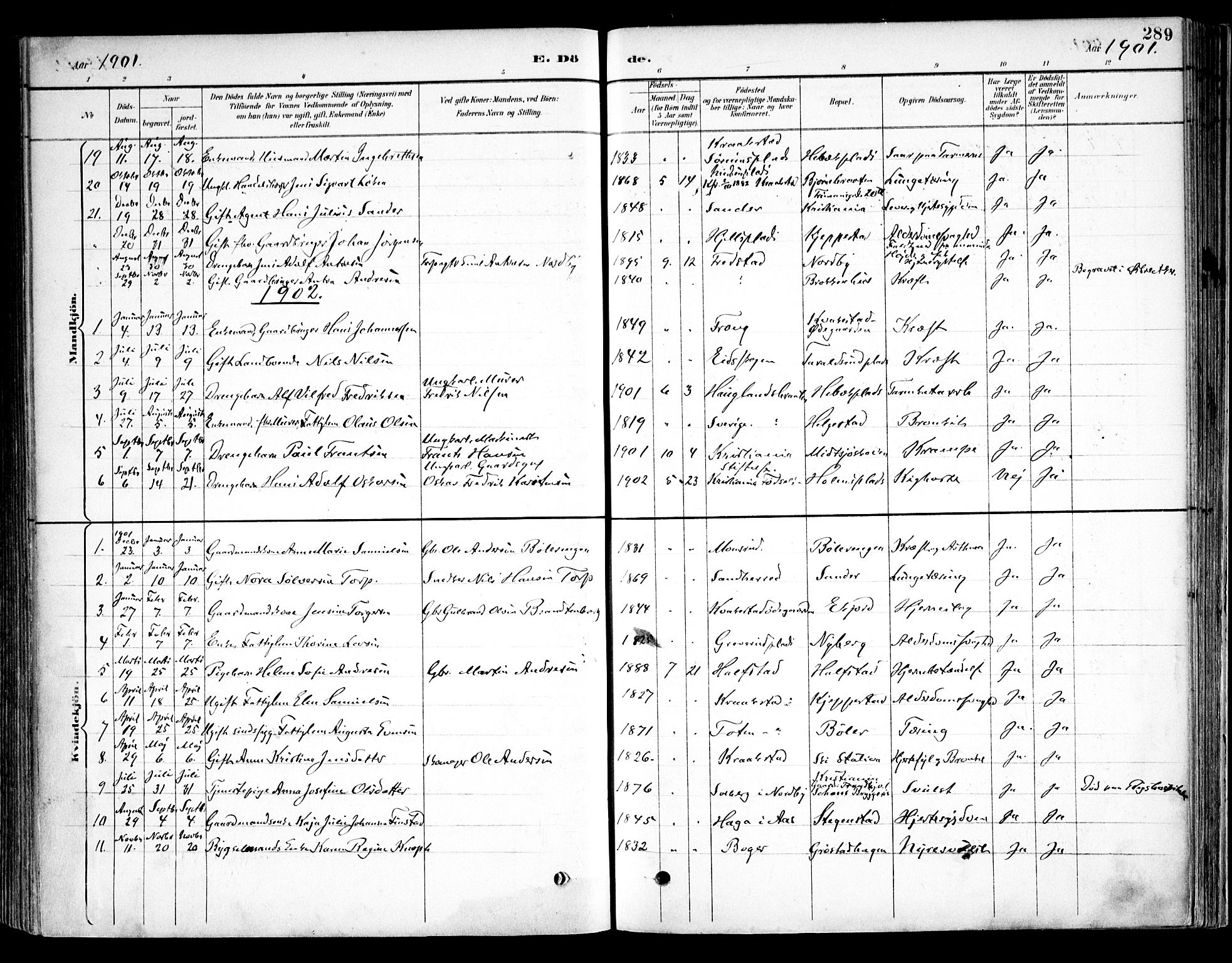 Kråkstad prestekontor Kirkebøker, AV/SAO-A-10125a/F/Fb/L0002: Ministerialbok nr. II 2, 1893-1917, s. 289