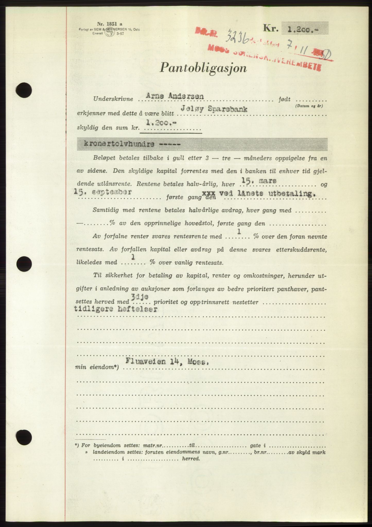Moss sorenskriveri, SAO/A-10168: Pantebok nr. B25, 1950-1950, Dagboknr: 3236/1950