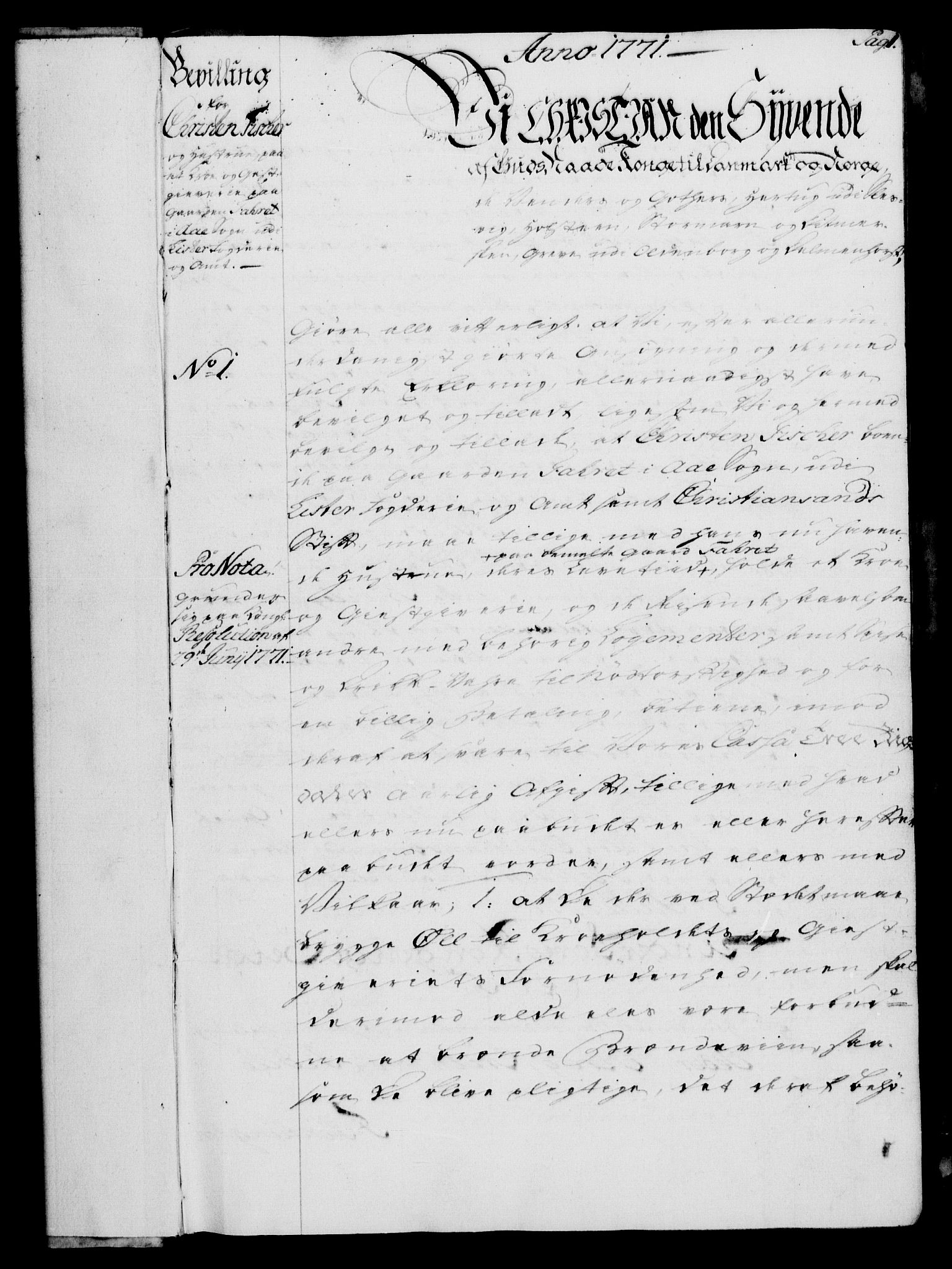 Rentekammeret, Kammerkanselliet, RA/EA-3111/G/Gg/Gga/L0009: Norsk ekspedisjonsprotokoll med register (merket RK 53.9), 1771-1773, s. 1