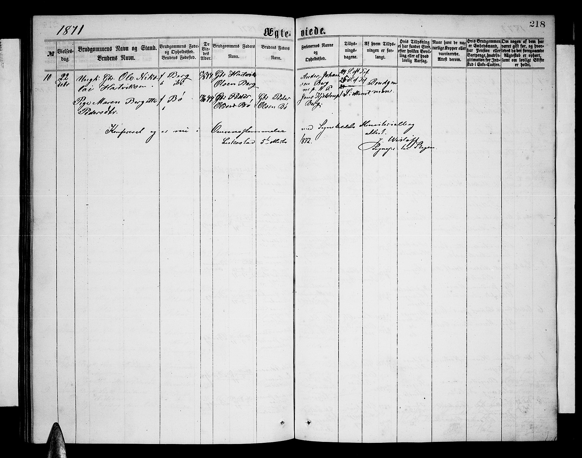 Ministerialprotokoller, klokkerbøker og fødselsregistre - Nordland, AV/SAT-A-1459/855/L0815: Klokkerbok nr. 855C04, 1865-1878, s. 218