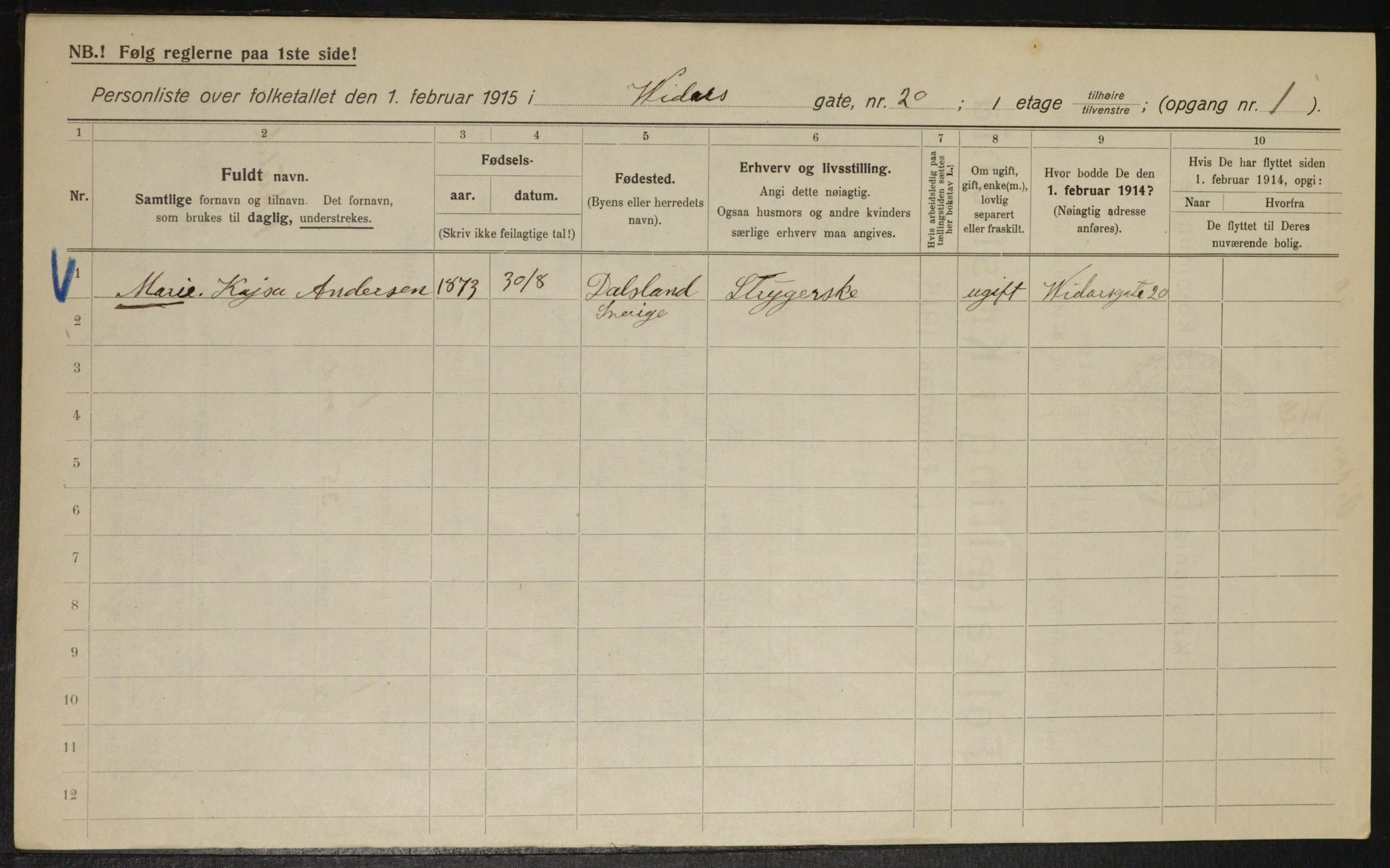 OBA, Kommunal folketelling 1.2.1915 for Kristiania, 1915, s. 124272