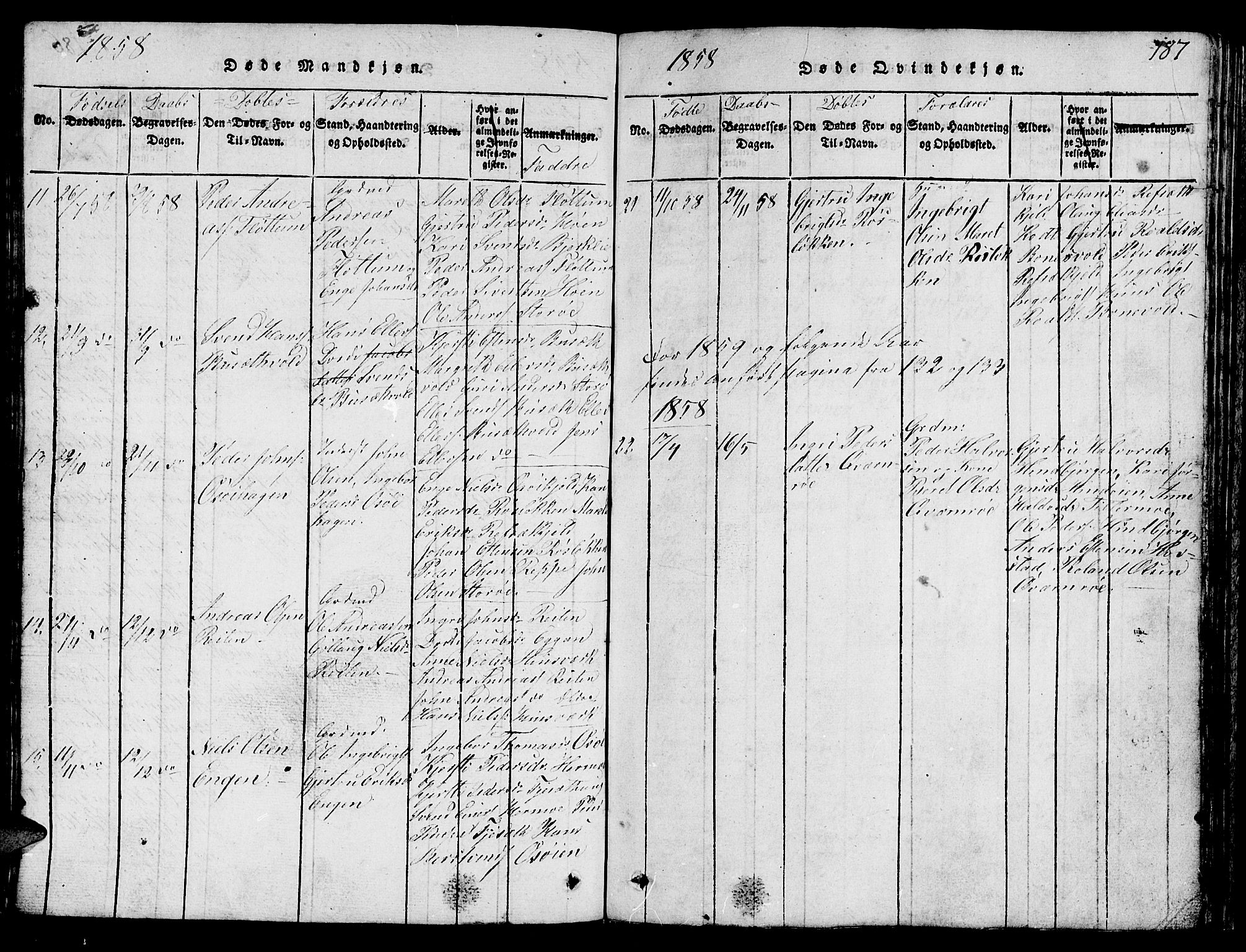 Ministerialprotokoller, klokkerbøker og fødselsregistre - Sør-Trøndelag, SAT/A-1456/688/L1026: Klokkerbok nr. 688C01, 1817-1860, s. 187