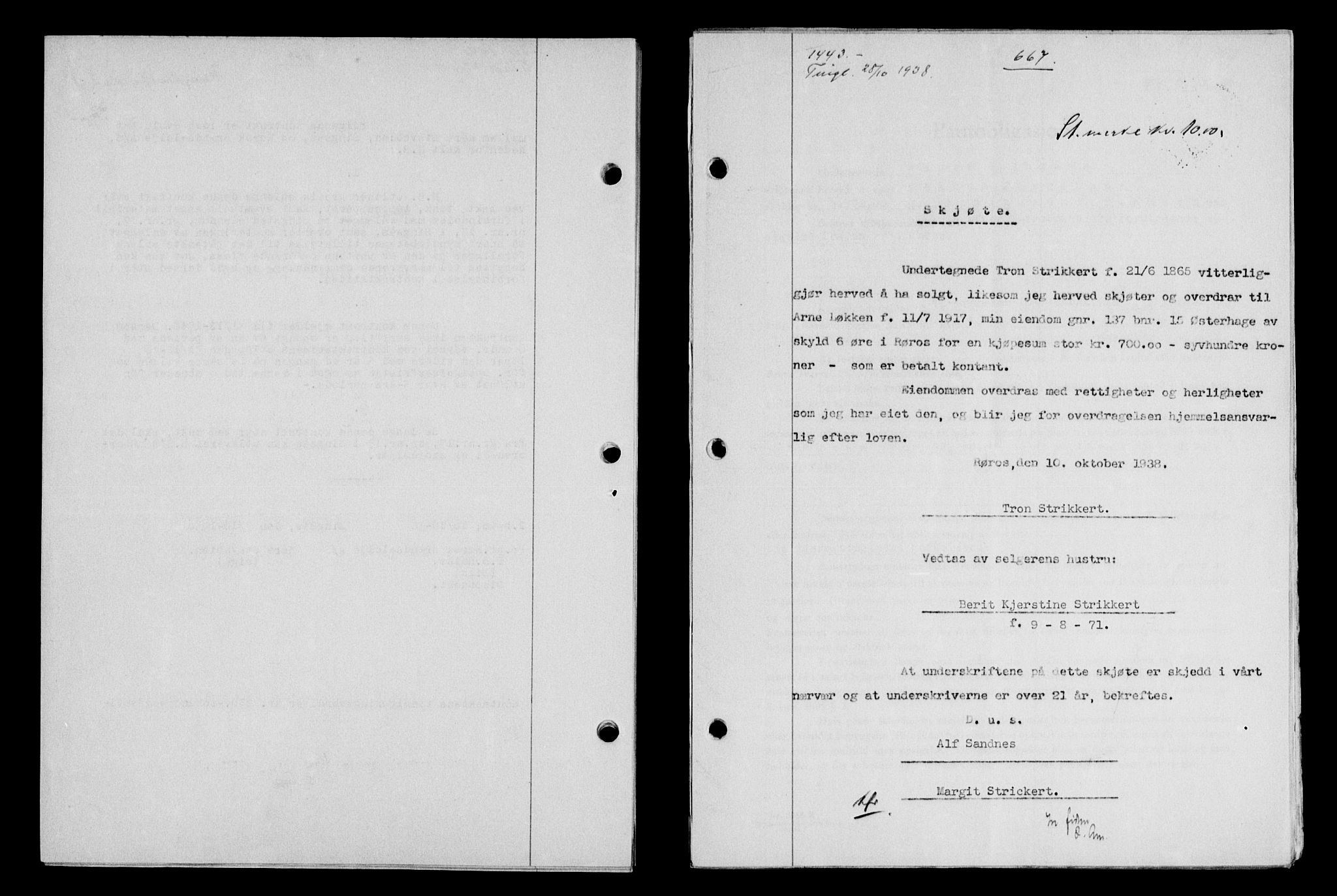 Gauldal sorenskriveri, SAT/A-0014/1/2/2C/L0049: Pantebok nr. 53, 1938-1938, Dagboknr: 1443/1938